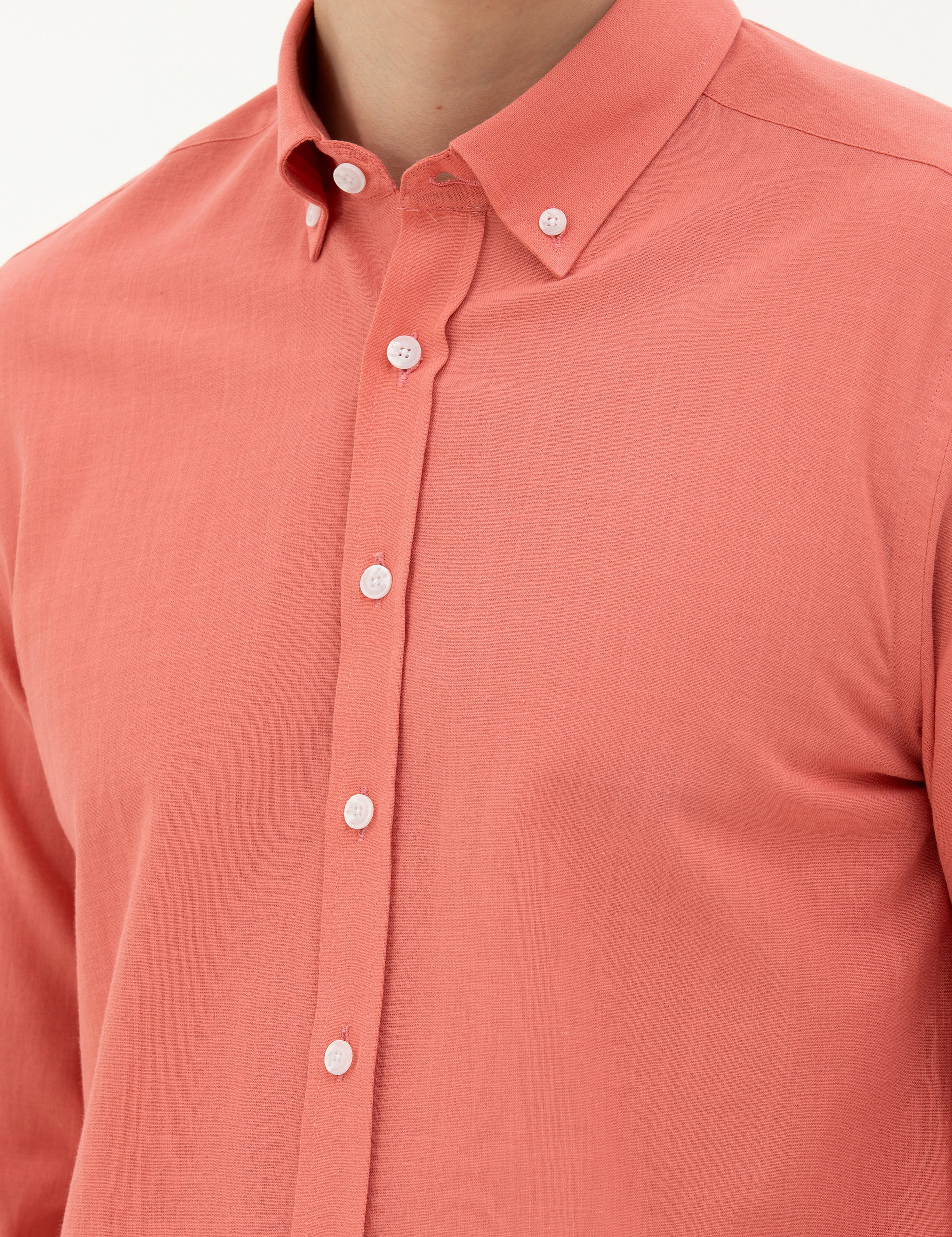 Pembe Slim Fit Uzun Kollu Gömlek - Image 7
