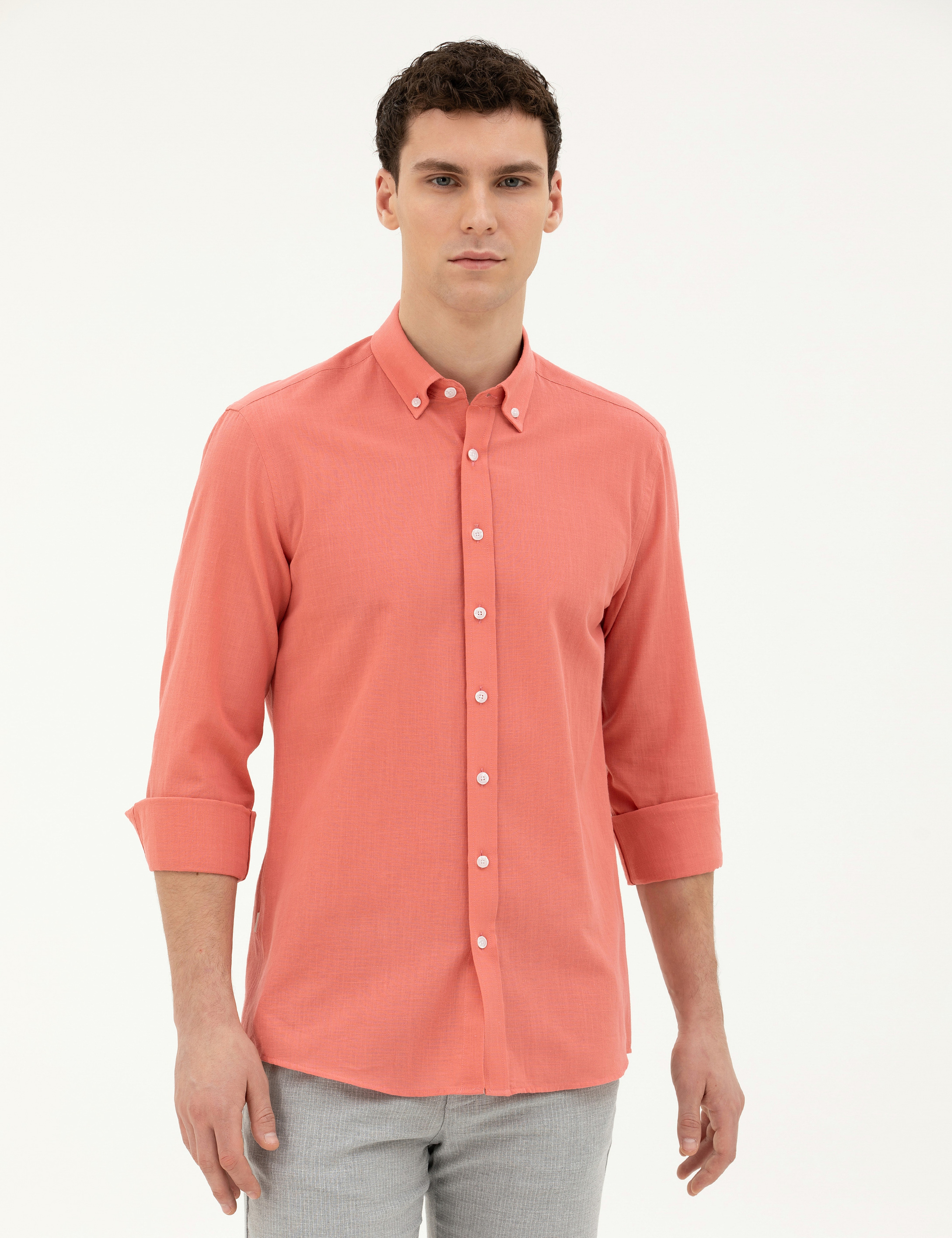 Pembe Slim Fit Uzun Kollu Gömlek - Image 3