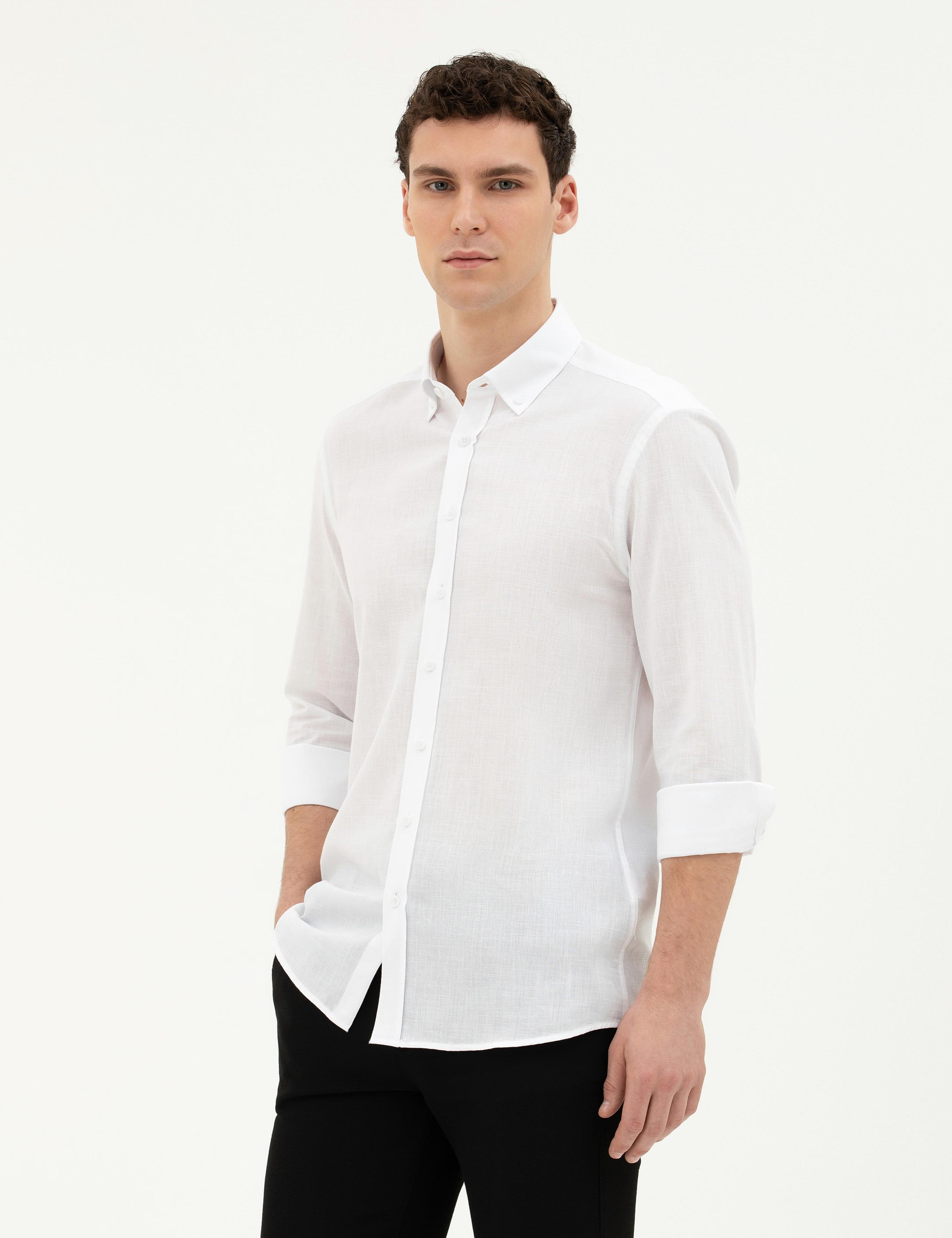 Beyaz Slim Fit Uzun Kollu Gömlek