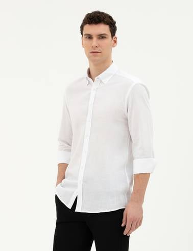 Beyaz Slim Fit Uzun Kollu Gömlek