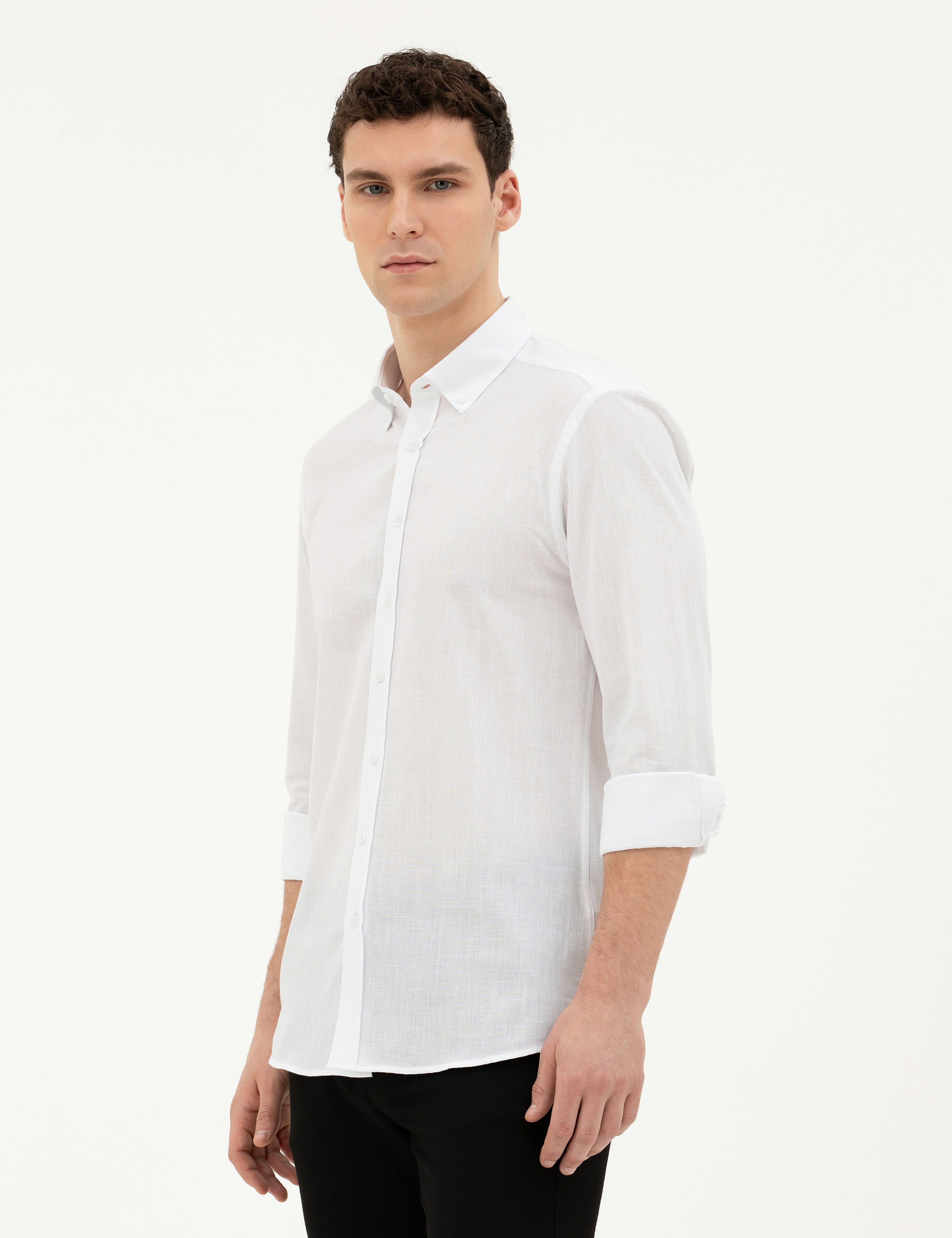 Beyaz Slim Fit Uzun Kollu Gömlek