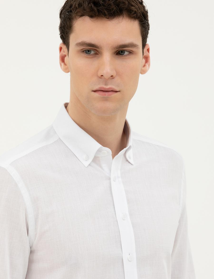 Beyaz Slim Fit Uzun Kollu Gömlek