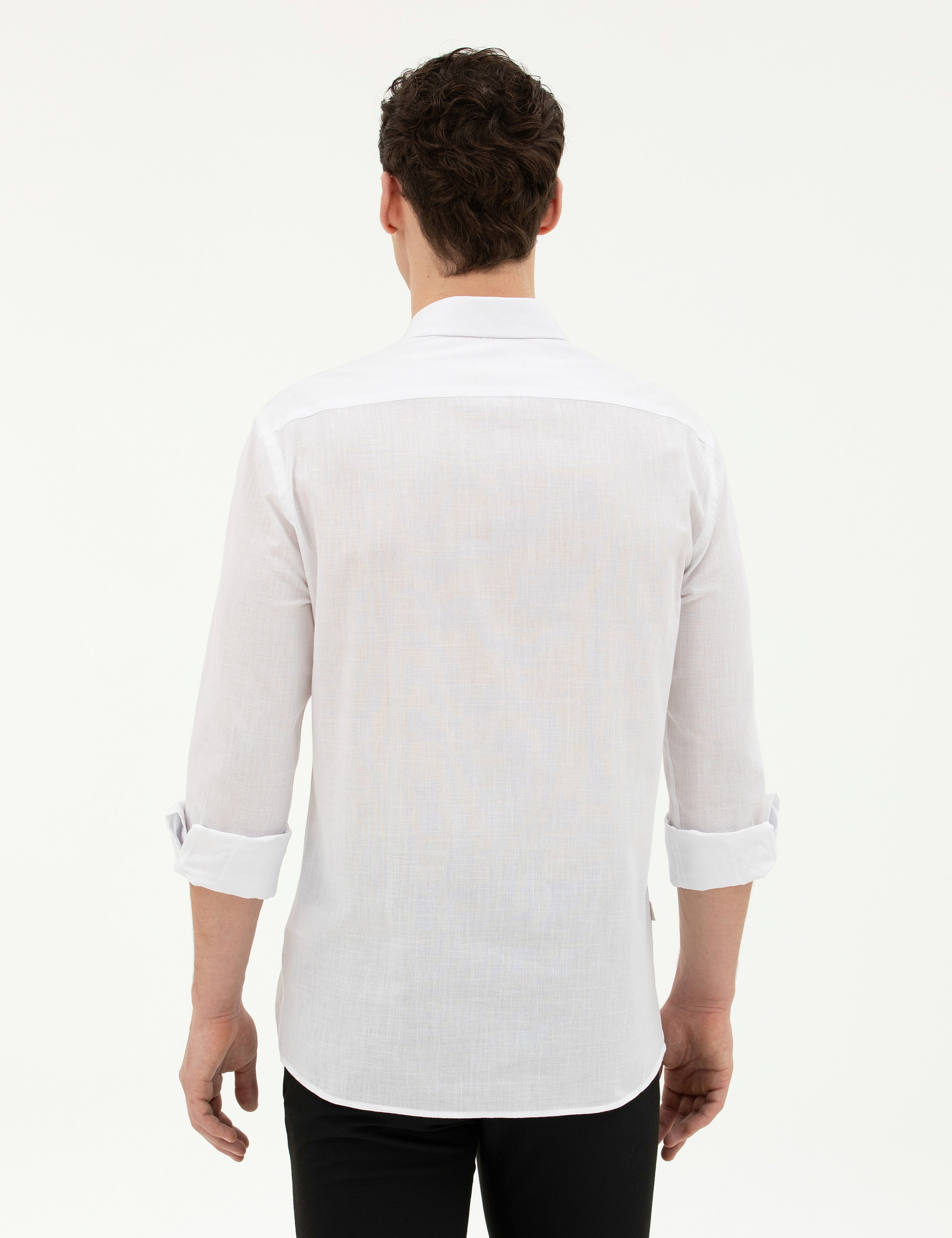 Beyaz Slim Fit Uzun Kollu Gömlek - Image 5