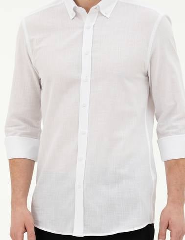 Beyaz Slim Fit Uzun Kollu Gömlek
