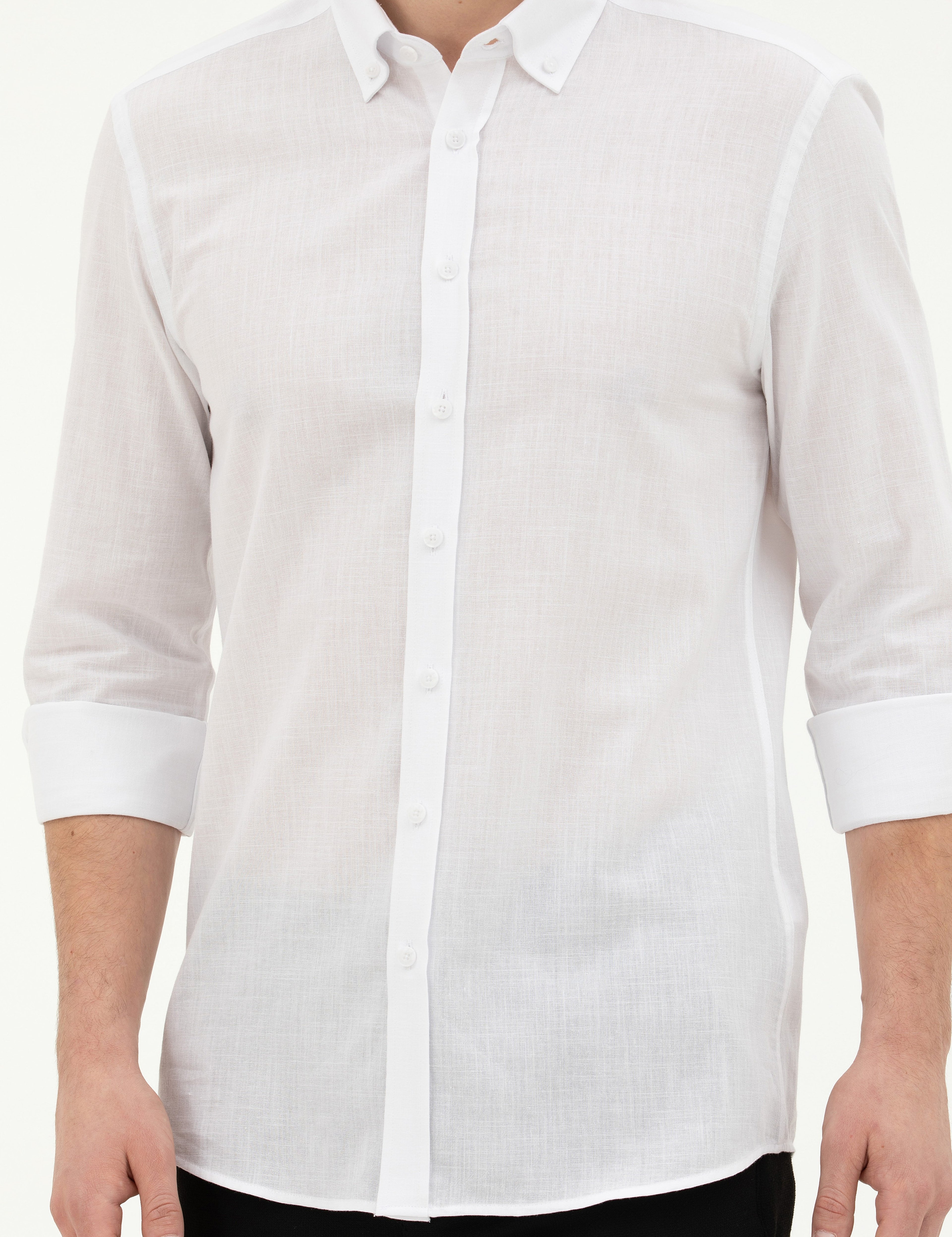 Beyaz Slim Fit Uzun Kollu Gömlek - Image 6