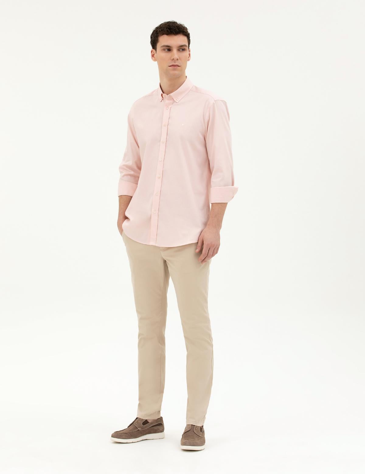 Açık Pembe Slim Fit Uzun Kollu Gömlek - 50284872035