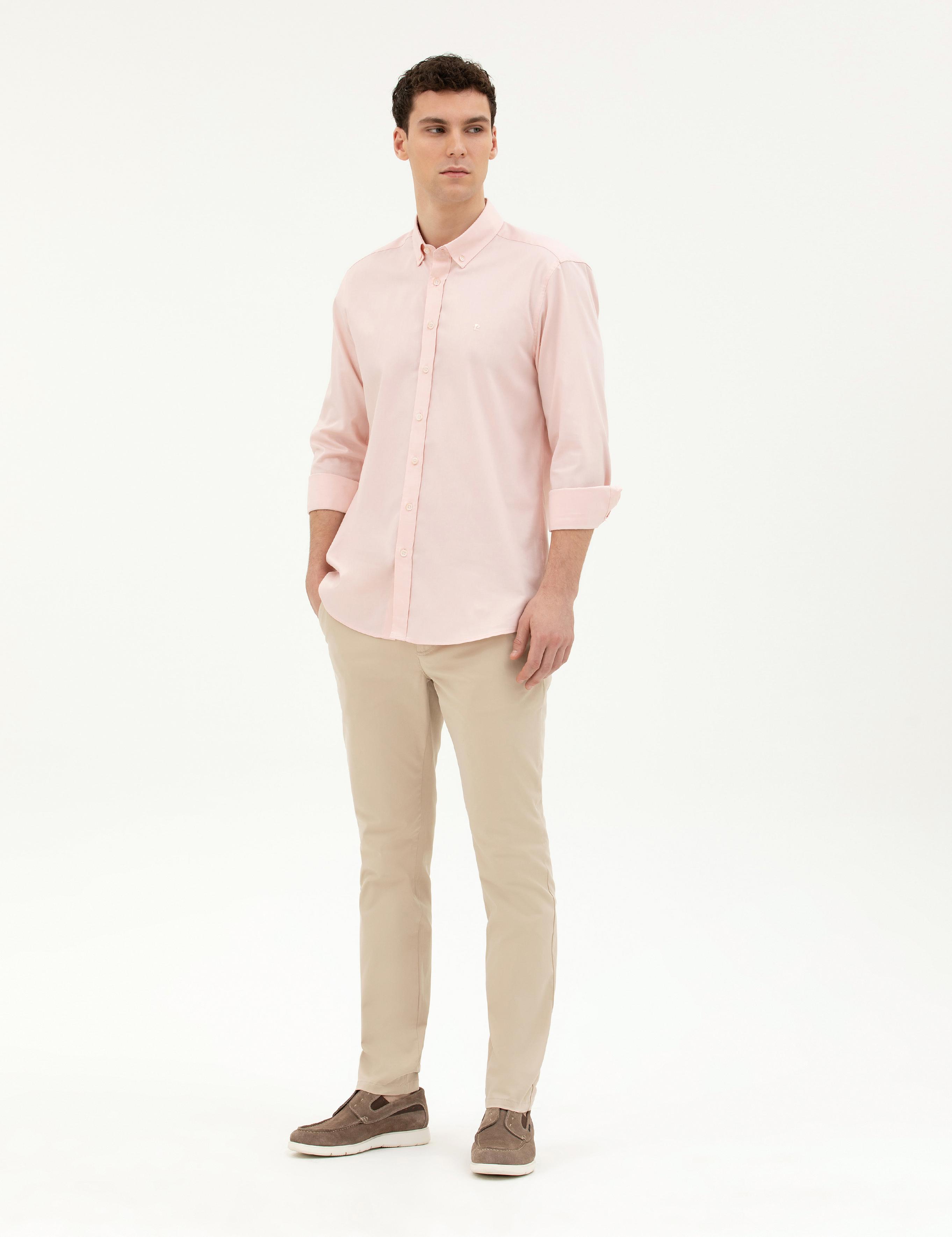 Açık Pembe Slim Fit Uzun Kollu Gömlek