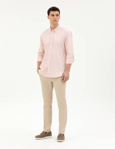 Açık Pembe Slim Fit Uzun Kollu Gömlek