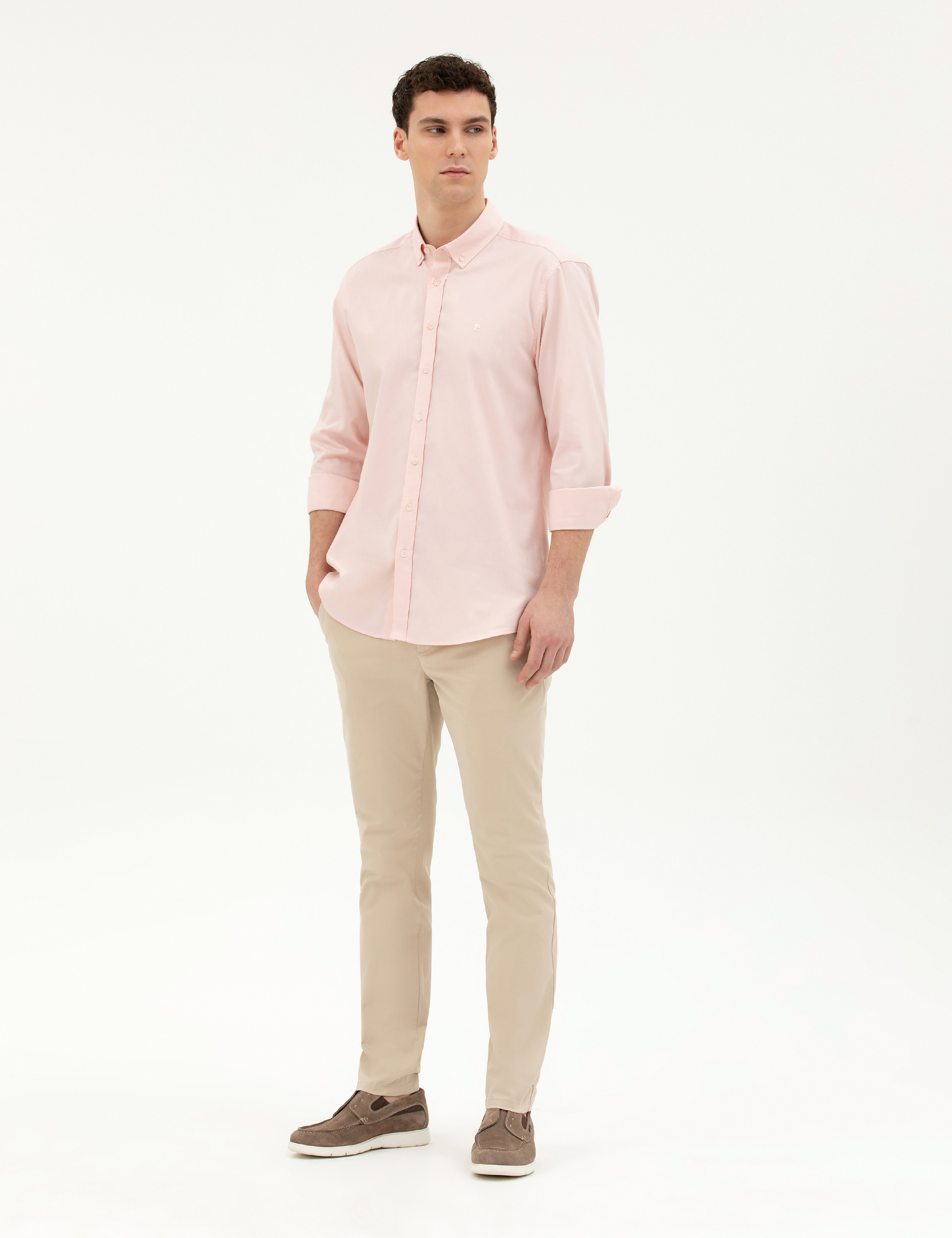 Açık Pembe Slim Fit Uzun Kollu Gömlek