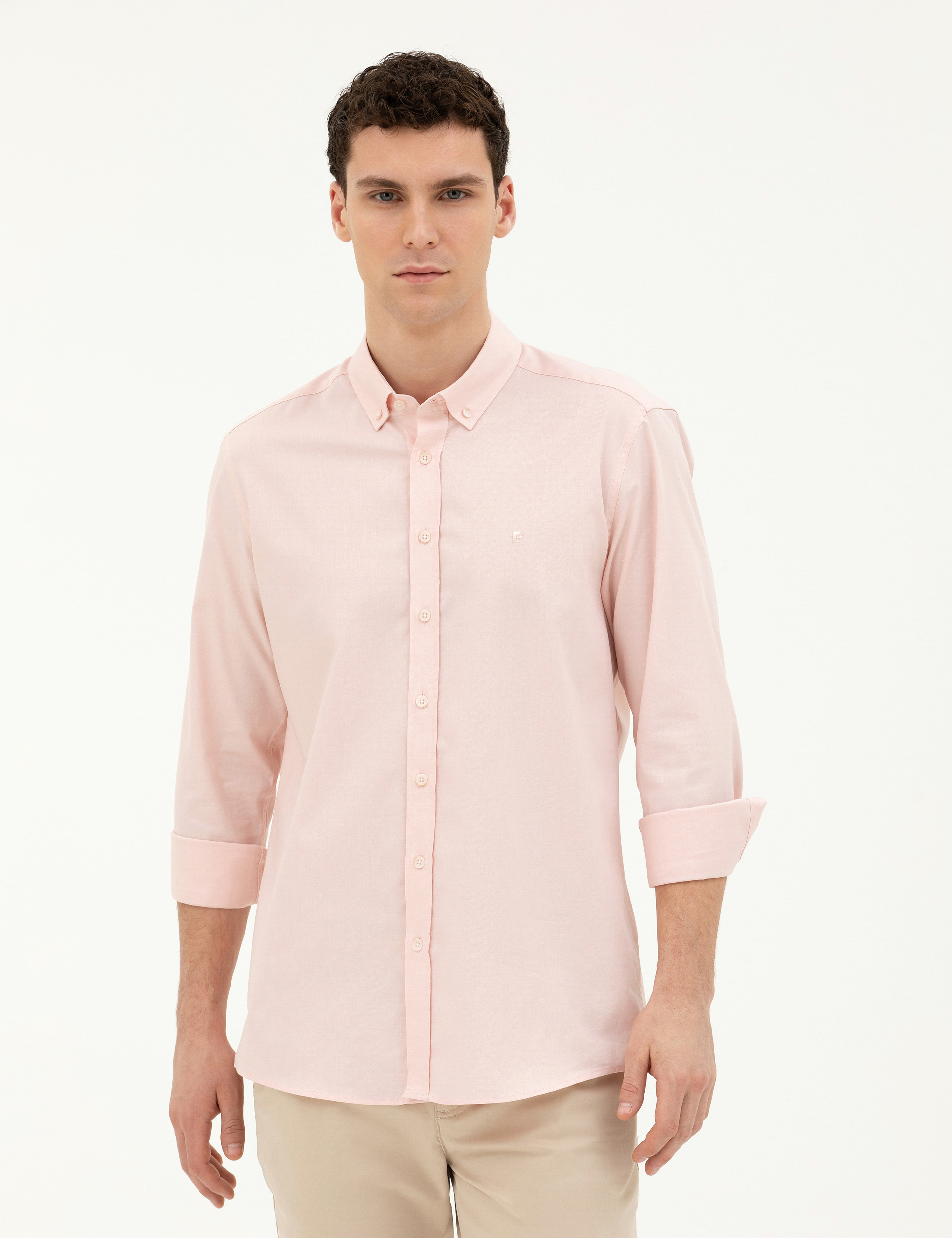 Açık Pembe Slim Fit Uzun Kollu Gömlek - Image 3