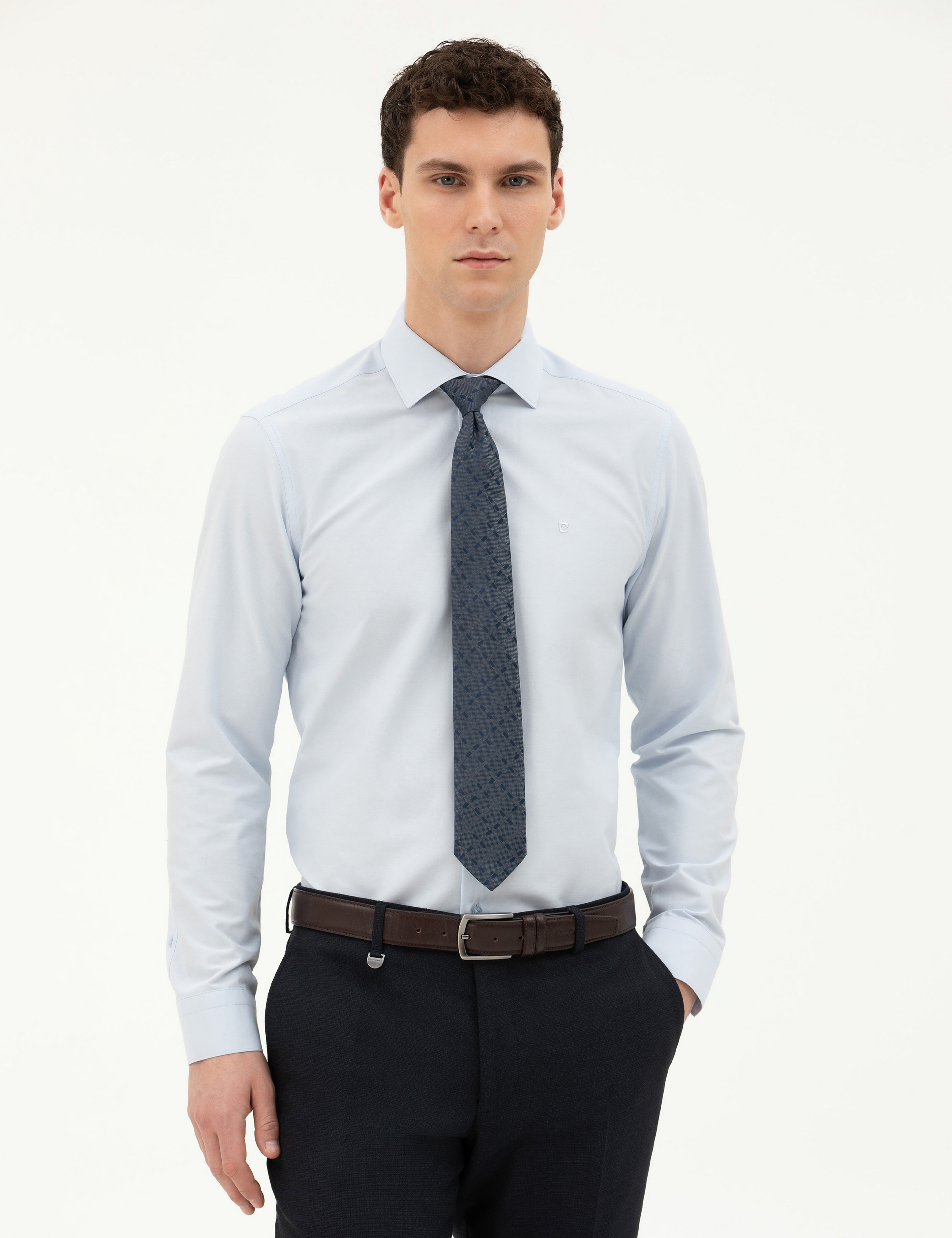 Açık Mavi Slim Fit Uzun Kollu Basic Gömlek - Image 3