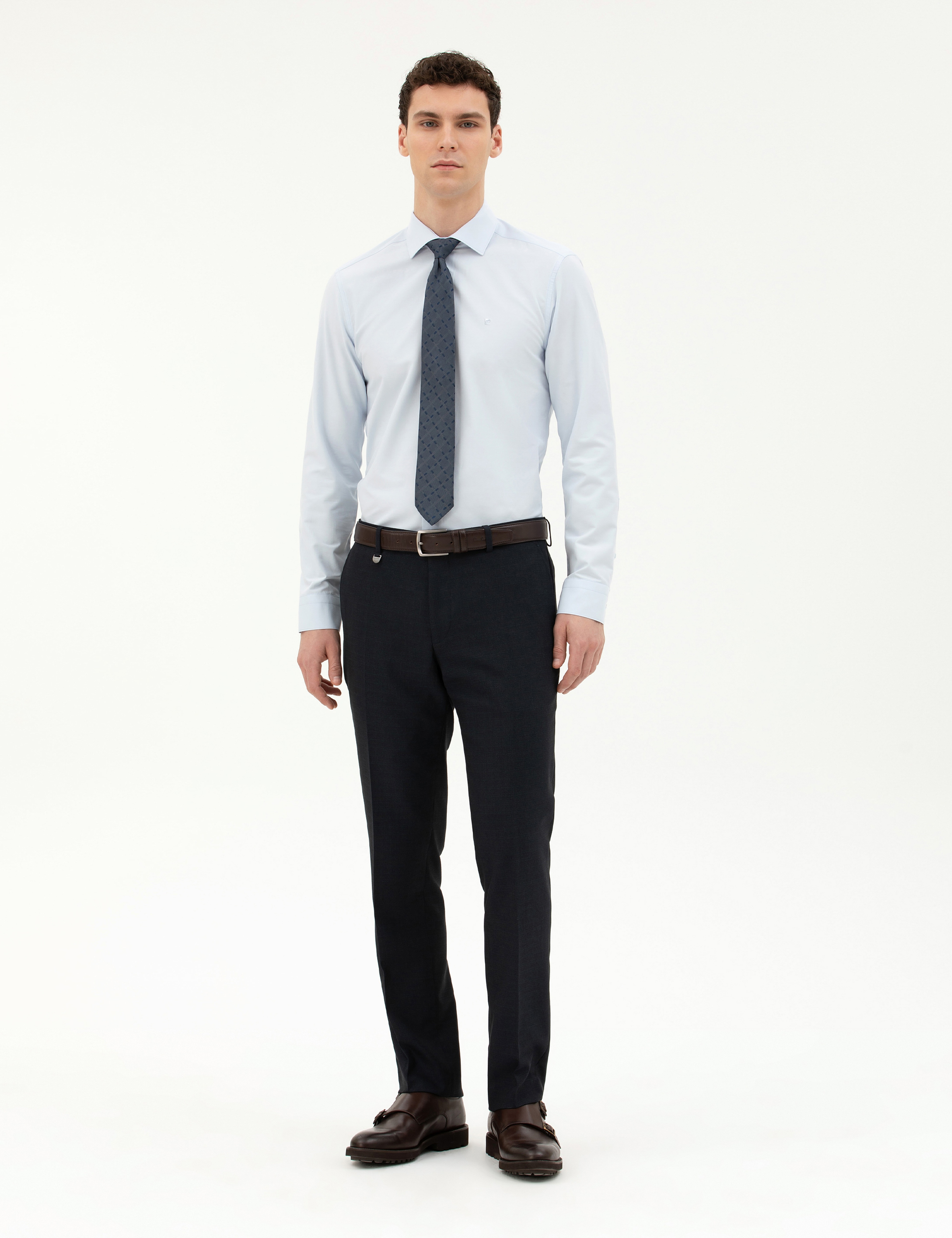 Açık Mavi Slim Fit Uzun Kollu Basic Gömlek - Image 4