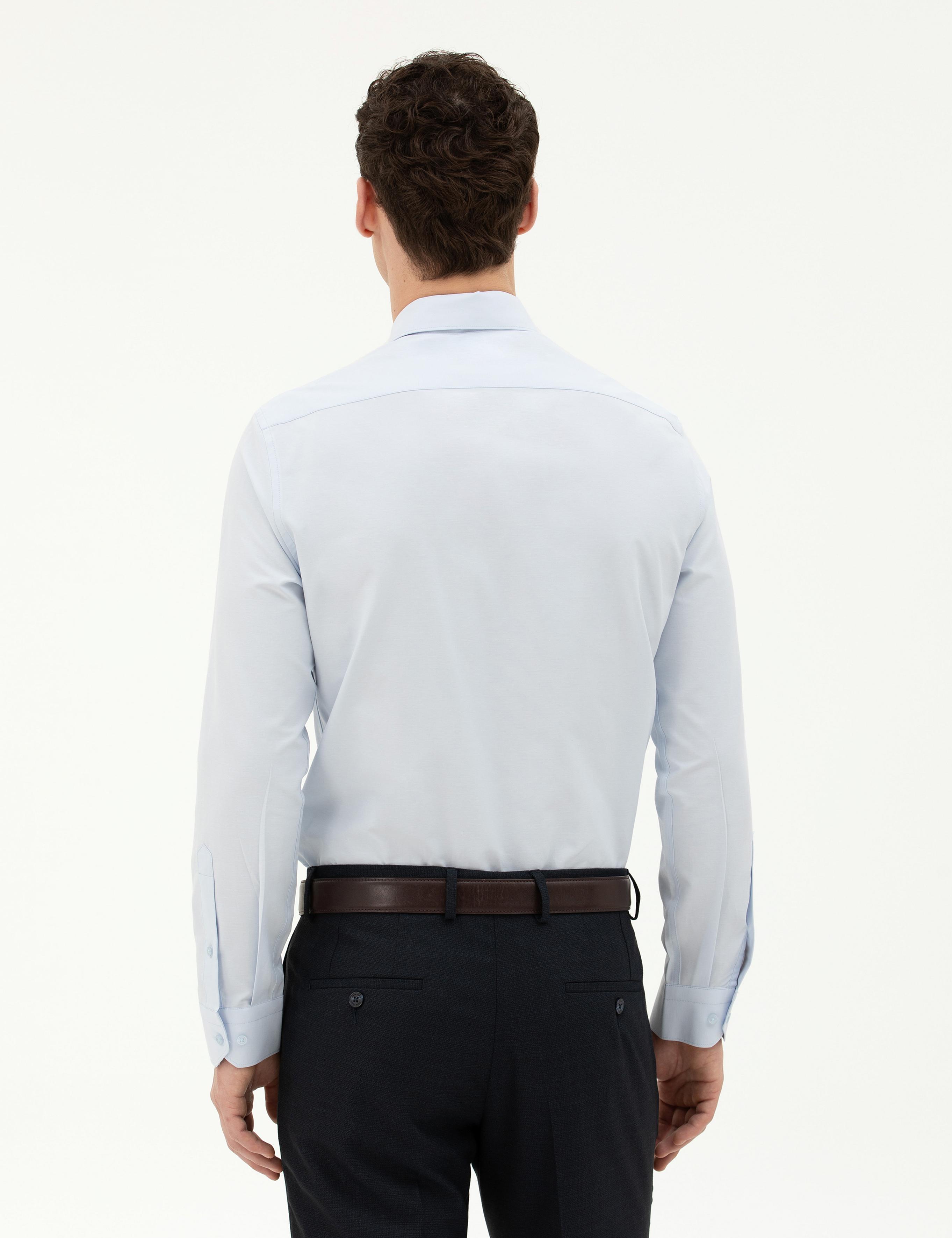 Açık Mavi Slim Fit Uzun Kollu Basic Gömlek