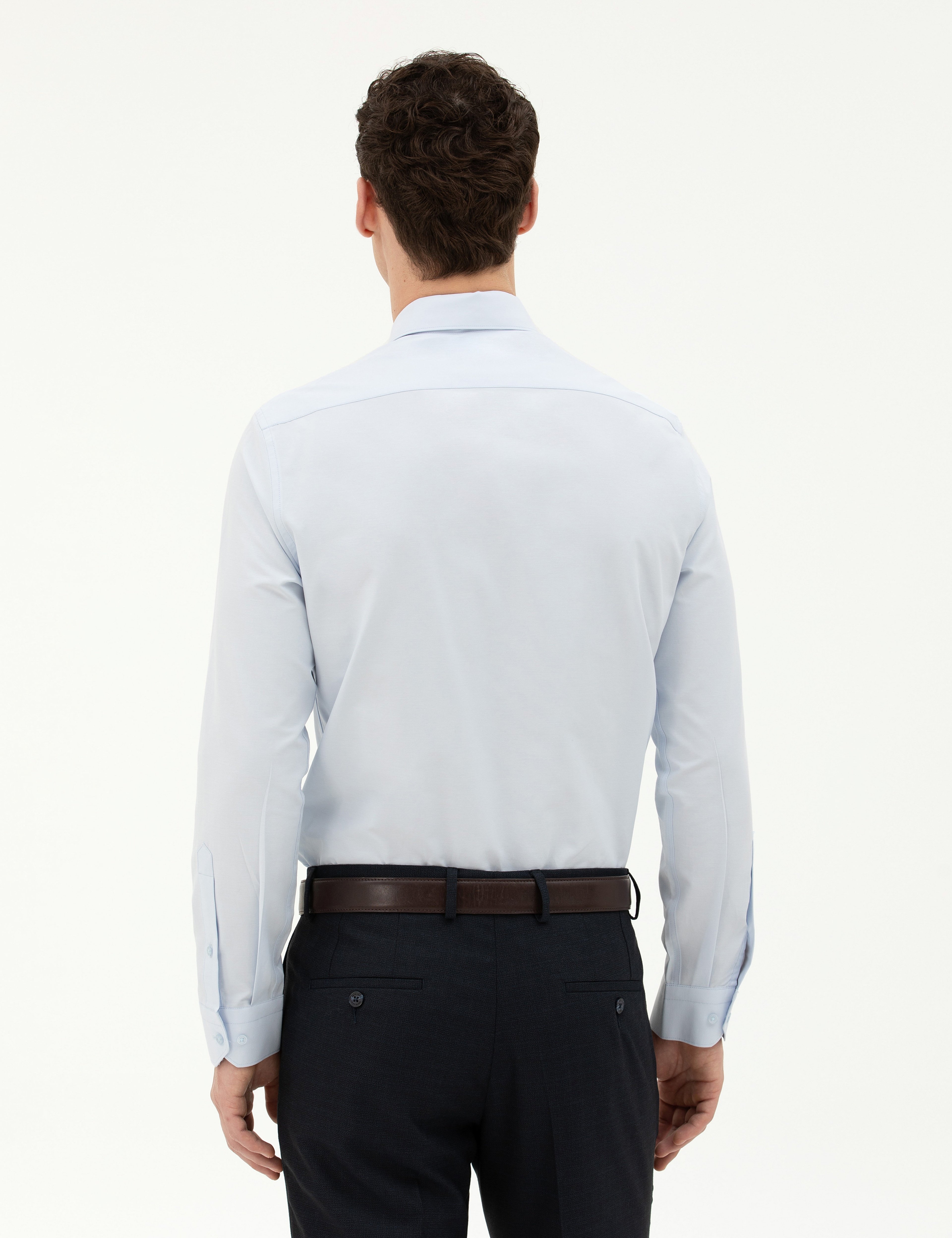 Açık Mavi Slim Fit Uzun Kollu Basic Gömlek