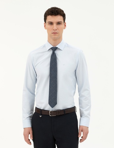 Açık Mavi Slim Fit Uzun Kollu Basic Gömlek
