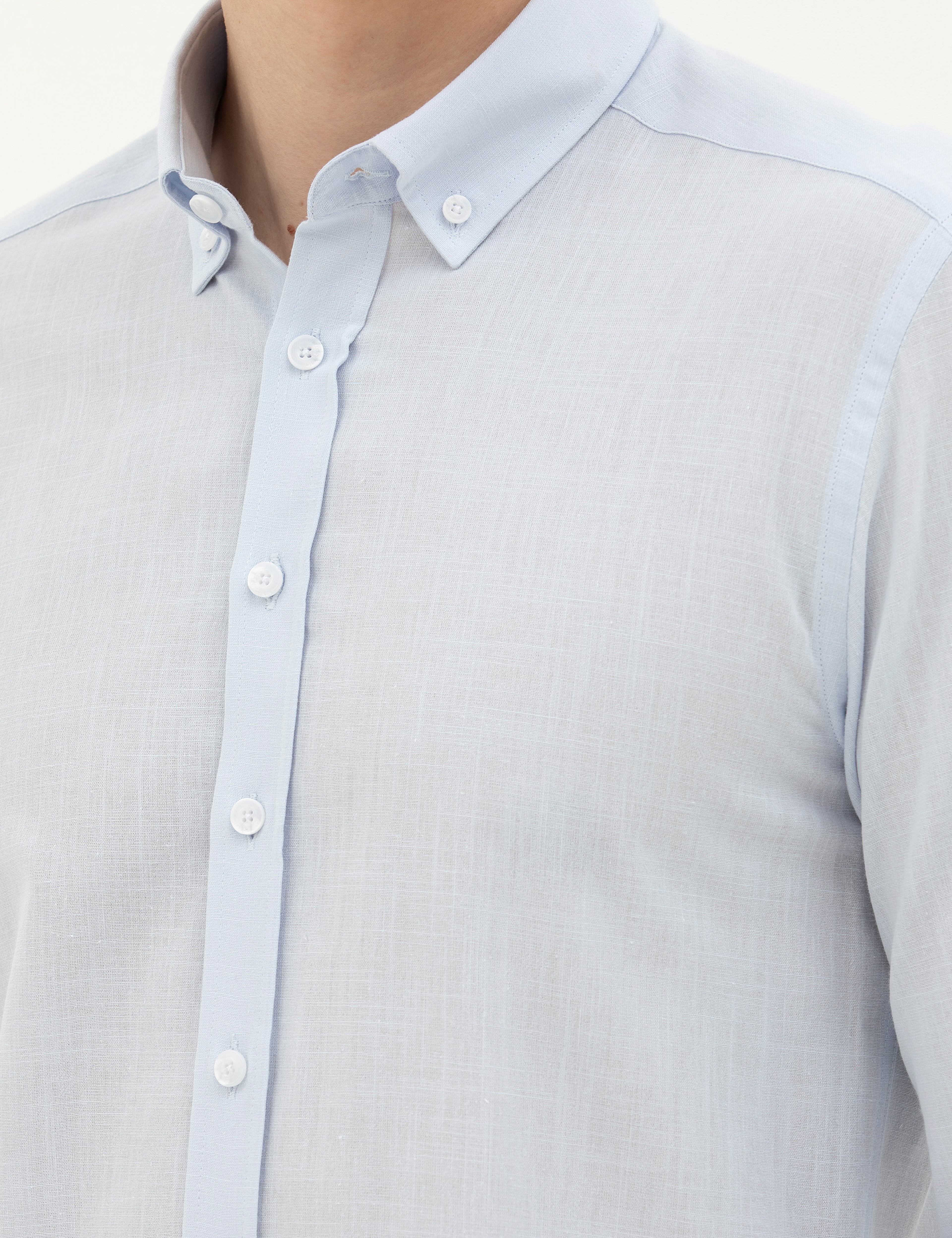 Açık Mavi Slim Fit Uzun Kollu Gömlek - Image 7