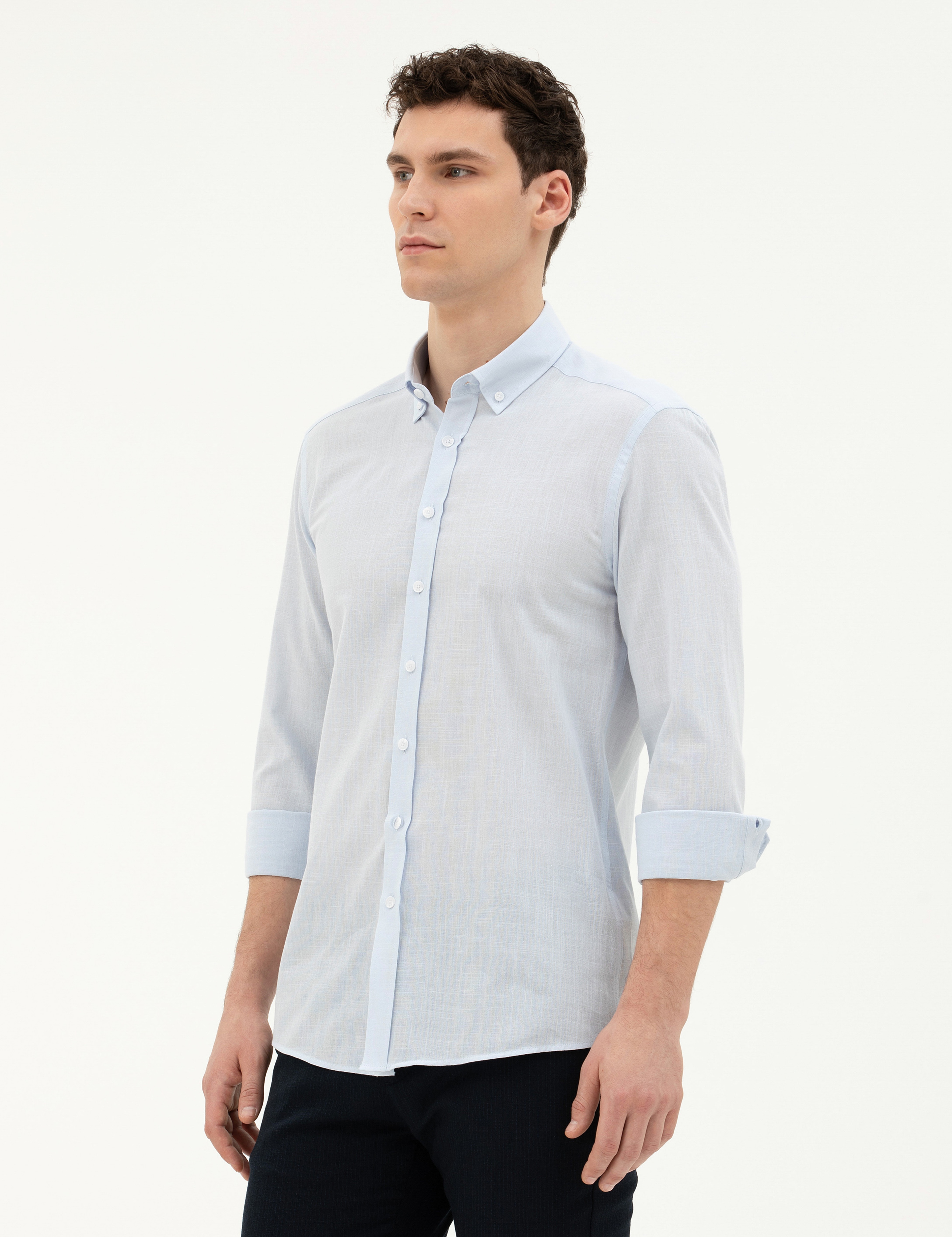 Açık Mavi Slim Fit Uzun Kollu Gömlek - Image 1