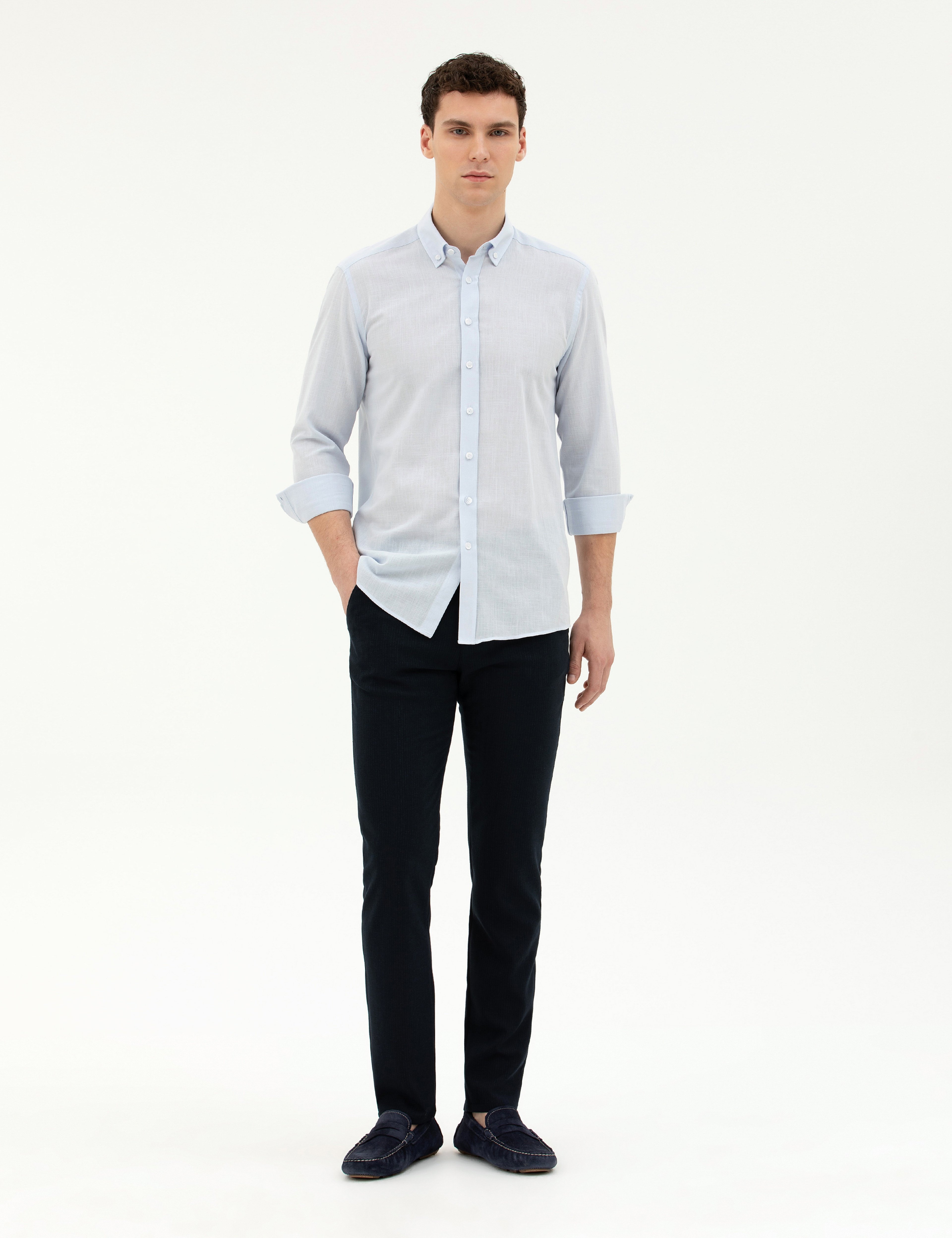 Açık Mavi Slim Fit Uzun Kollu Gömlek