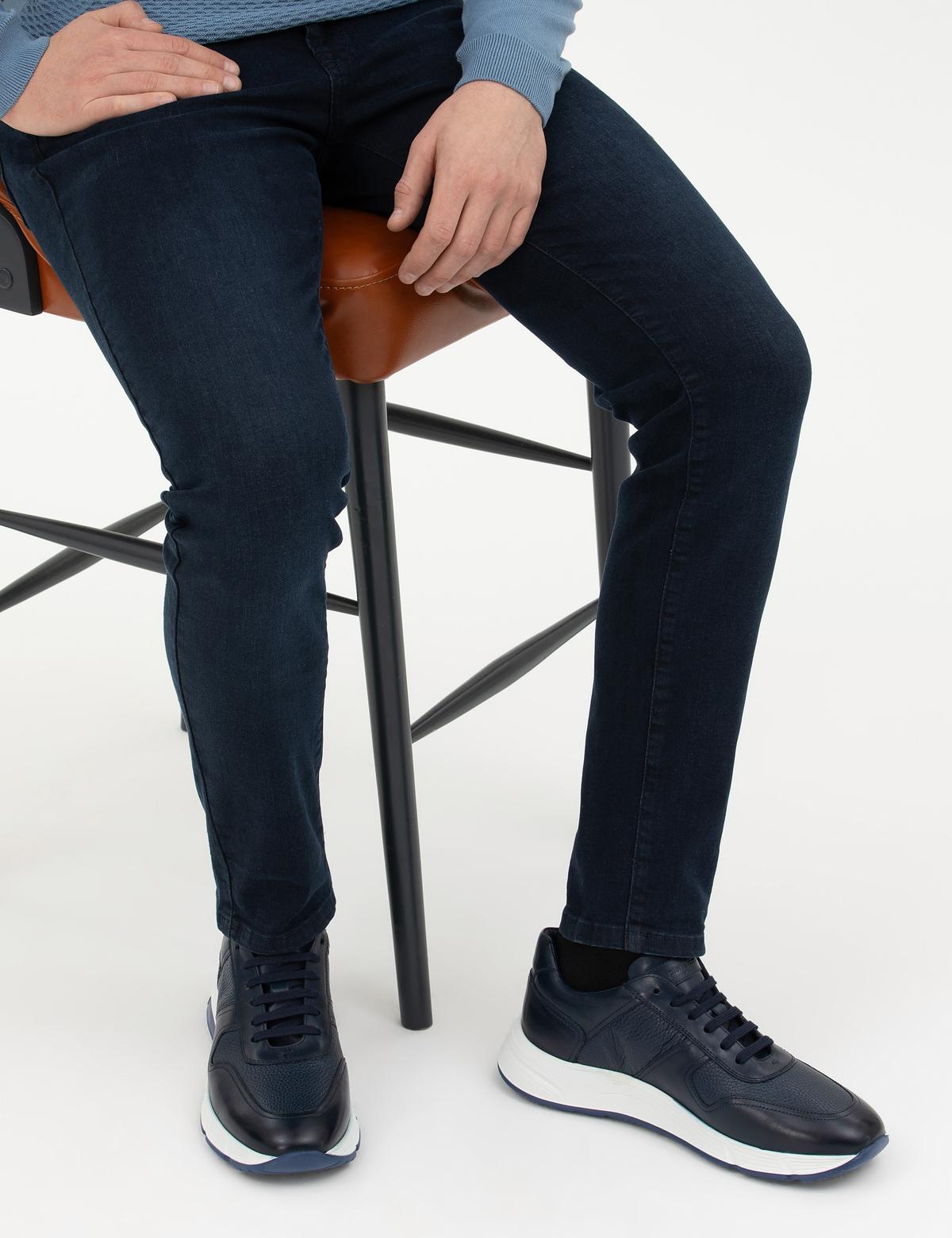 Lacivert %100 Deri Sneaker - 50288734006