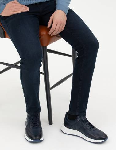 Lacivert %100 Deri Sneaker