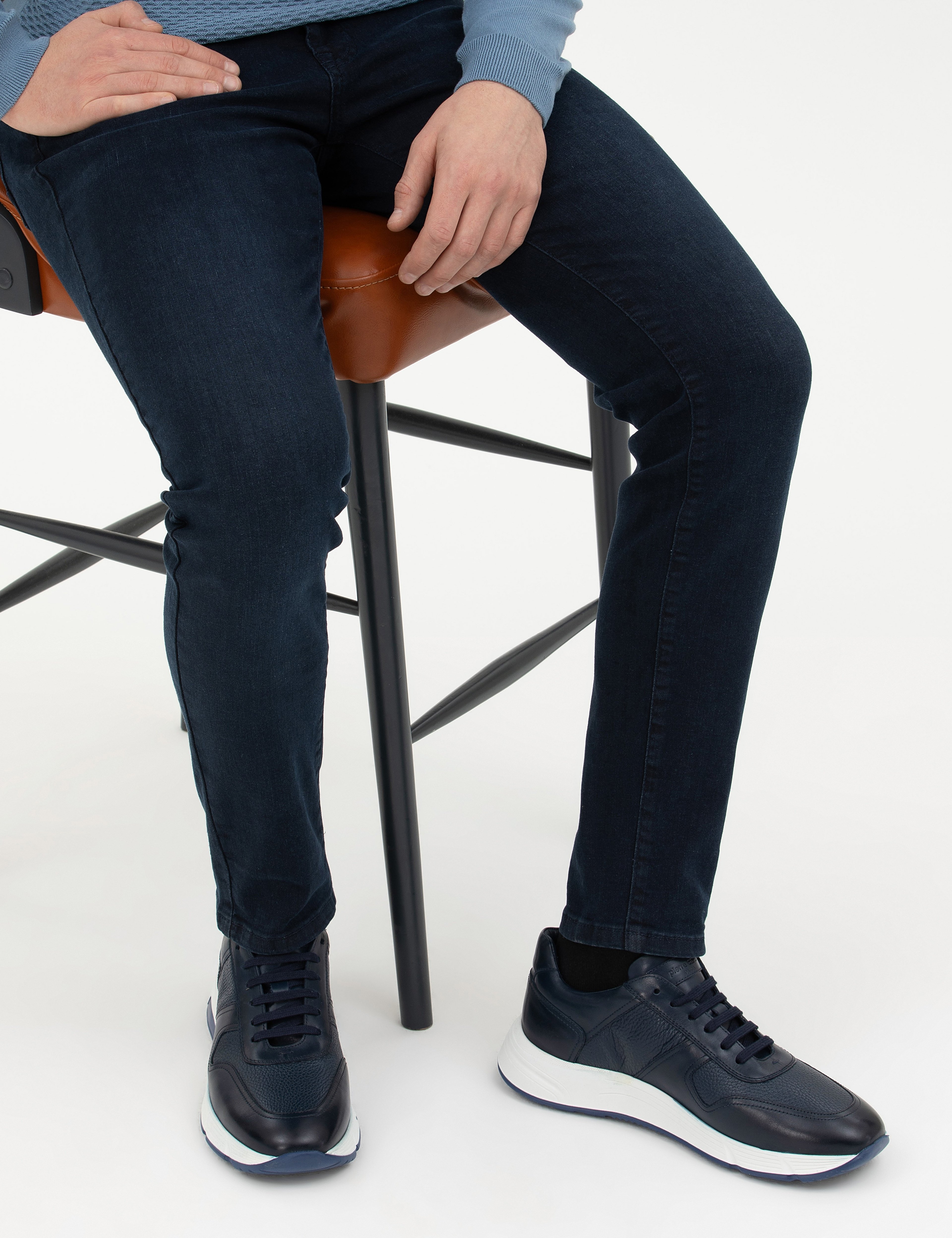 Lacivert %100 Deri Sneaker