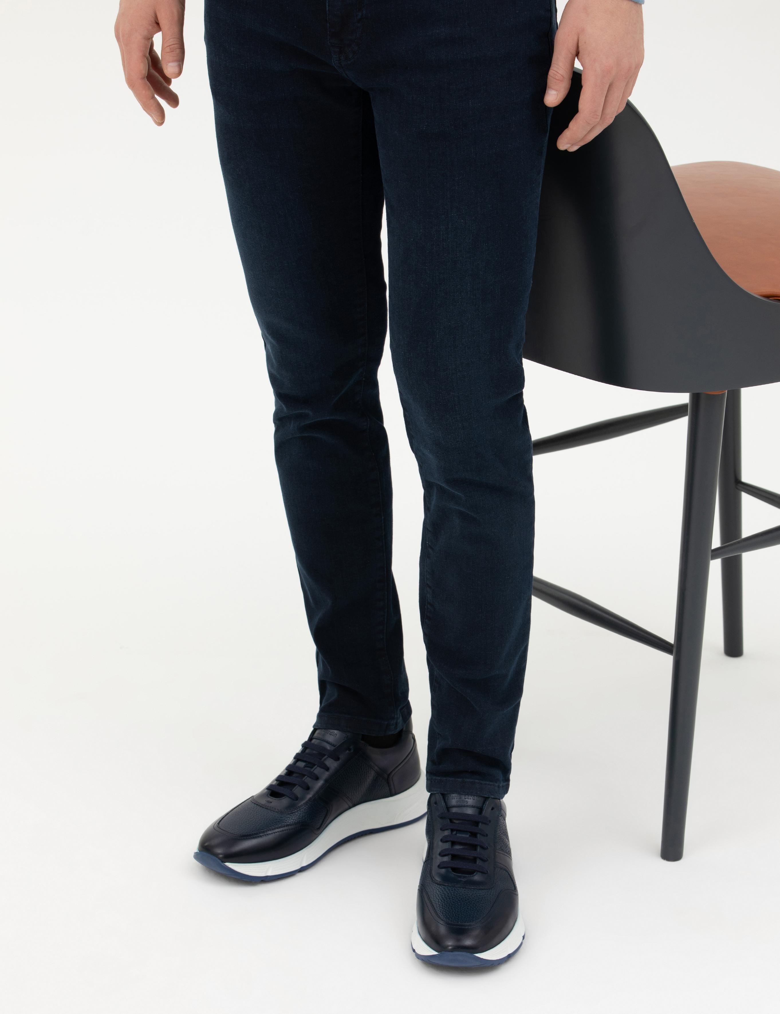 Lacivert %100 Deri Sneaker