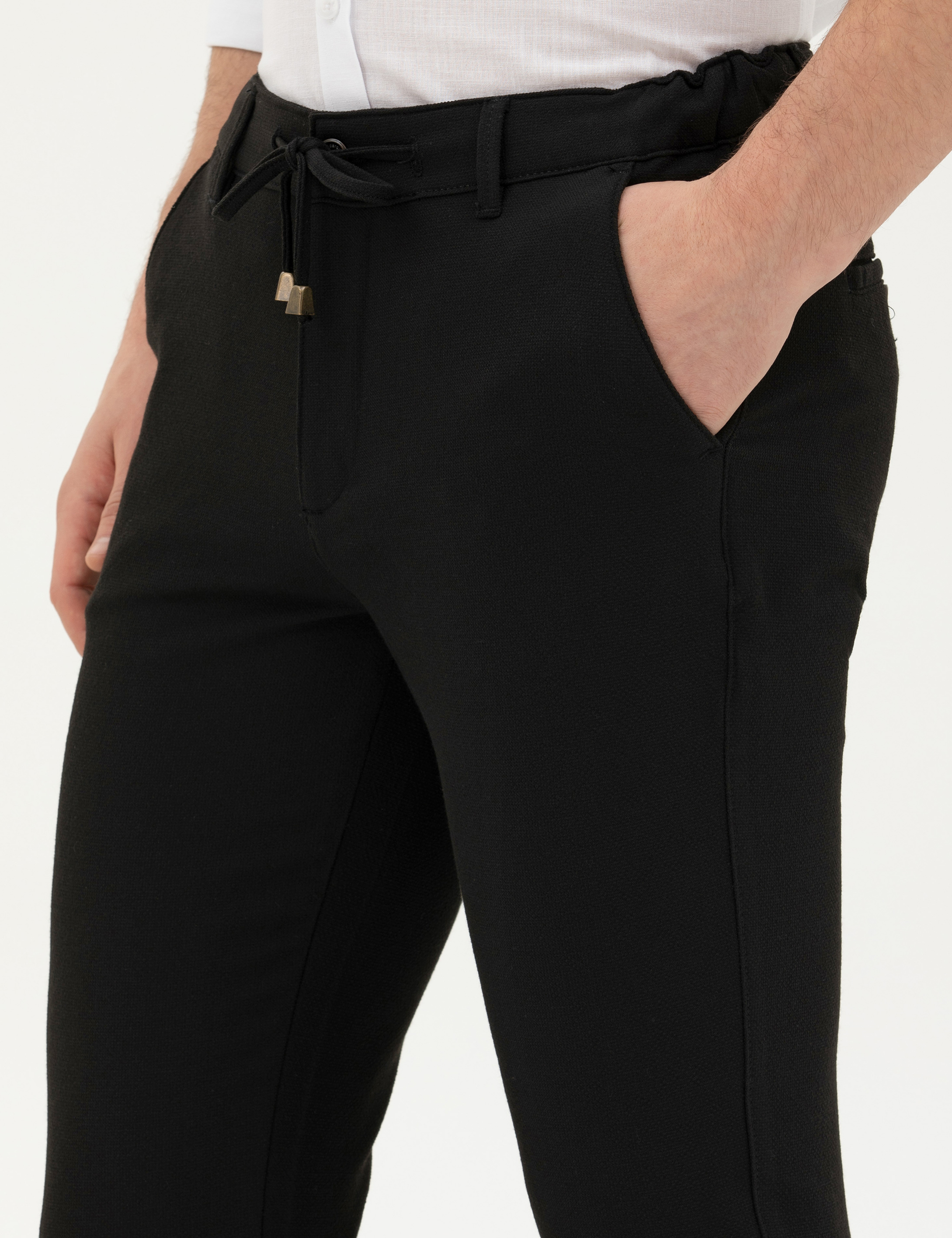 Siyah Slim Fit Jogger Kanvas Pantolon - Image 6
