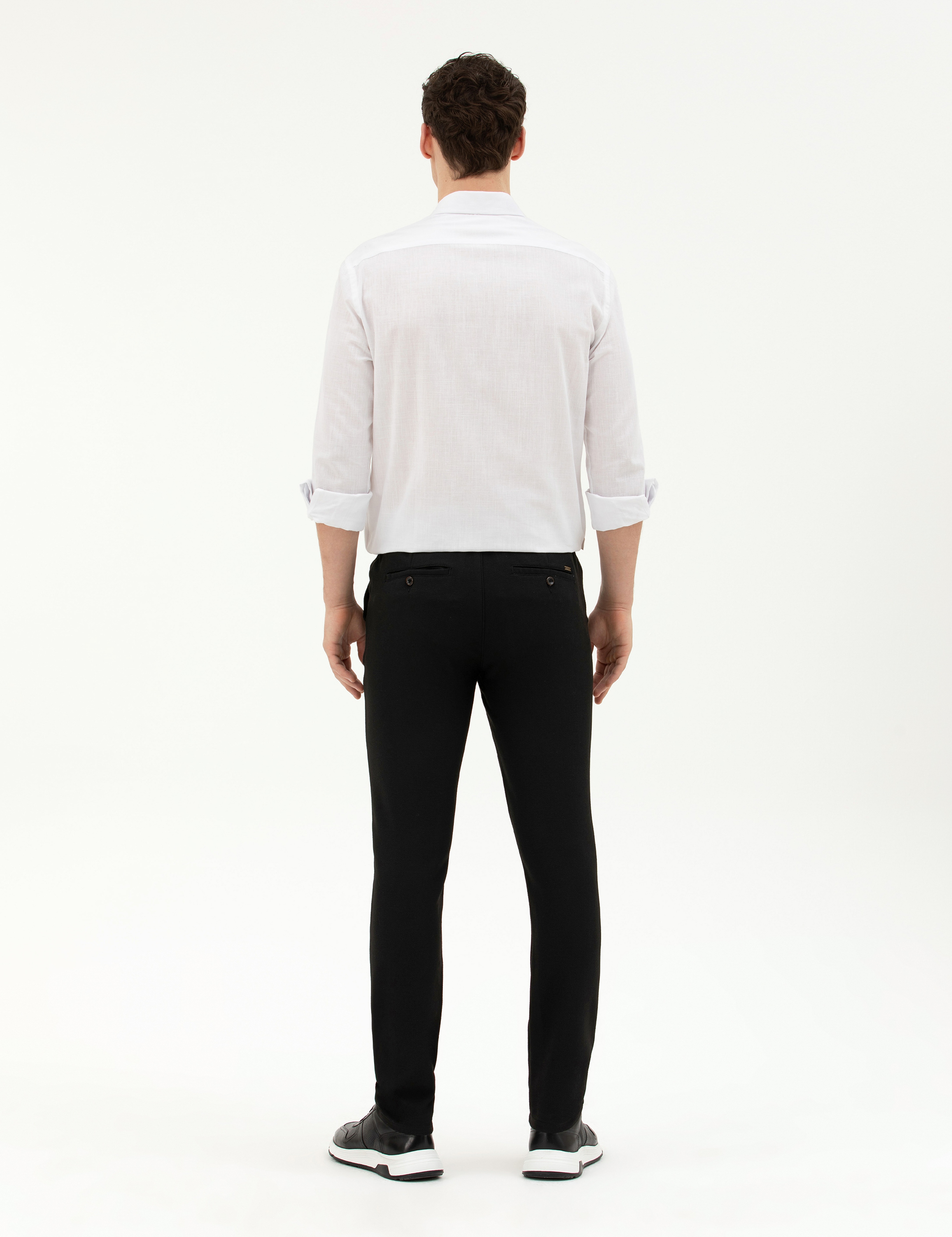 Siyah Slim Fit Jogger Kanvas Pantolon - Image 4