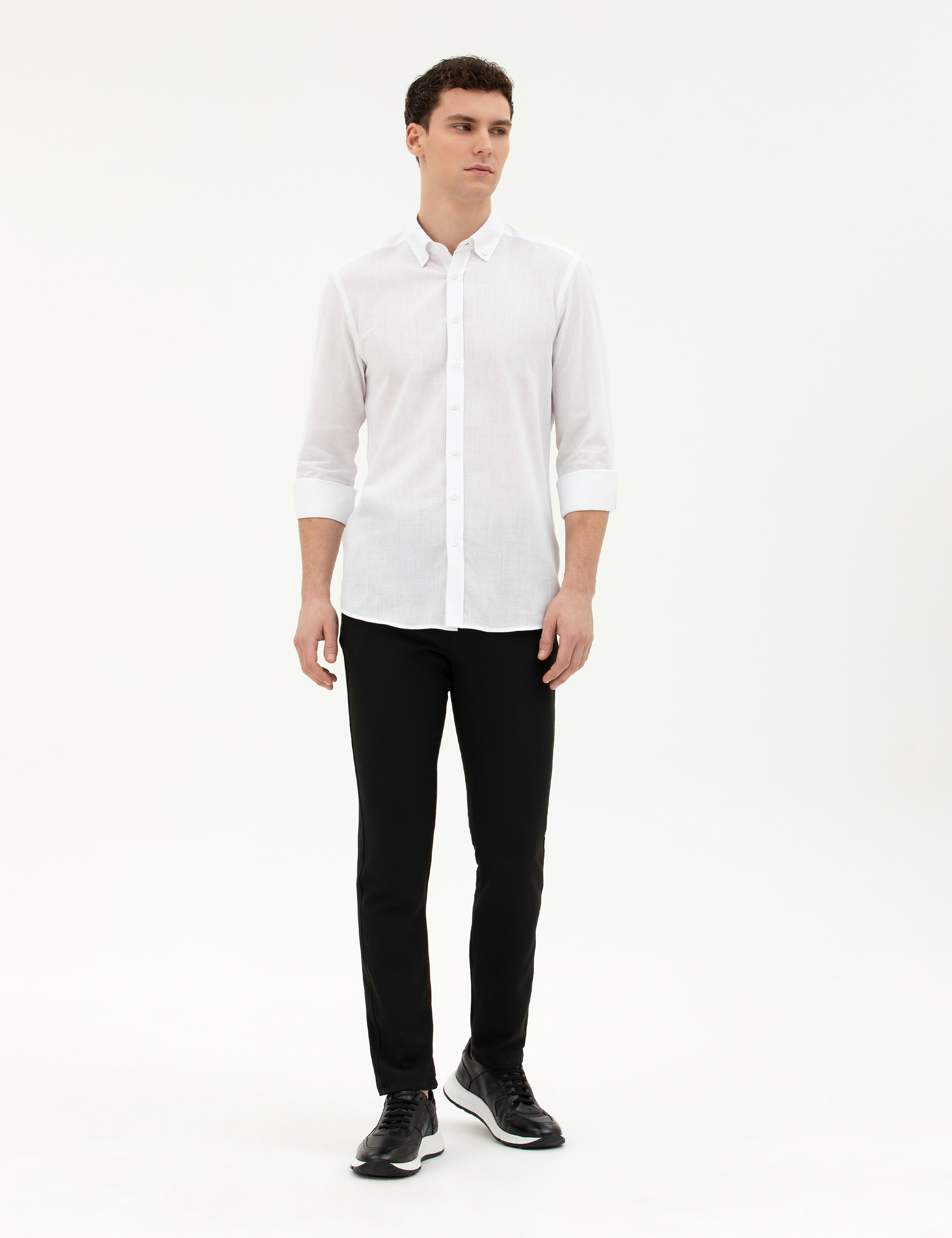Siyah Slim Fit Jogger Kanvas Pantolon - Image 1