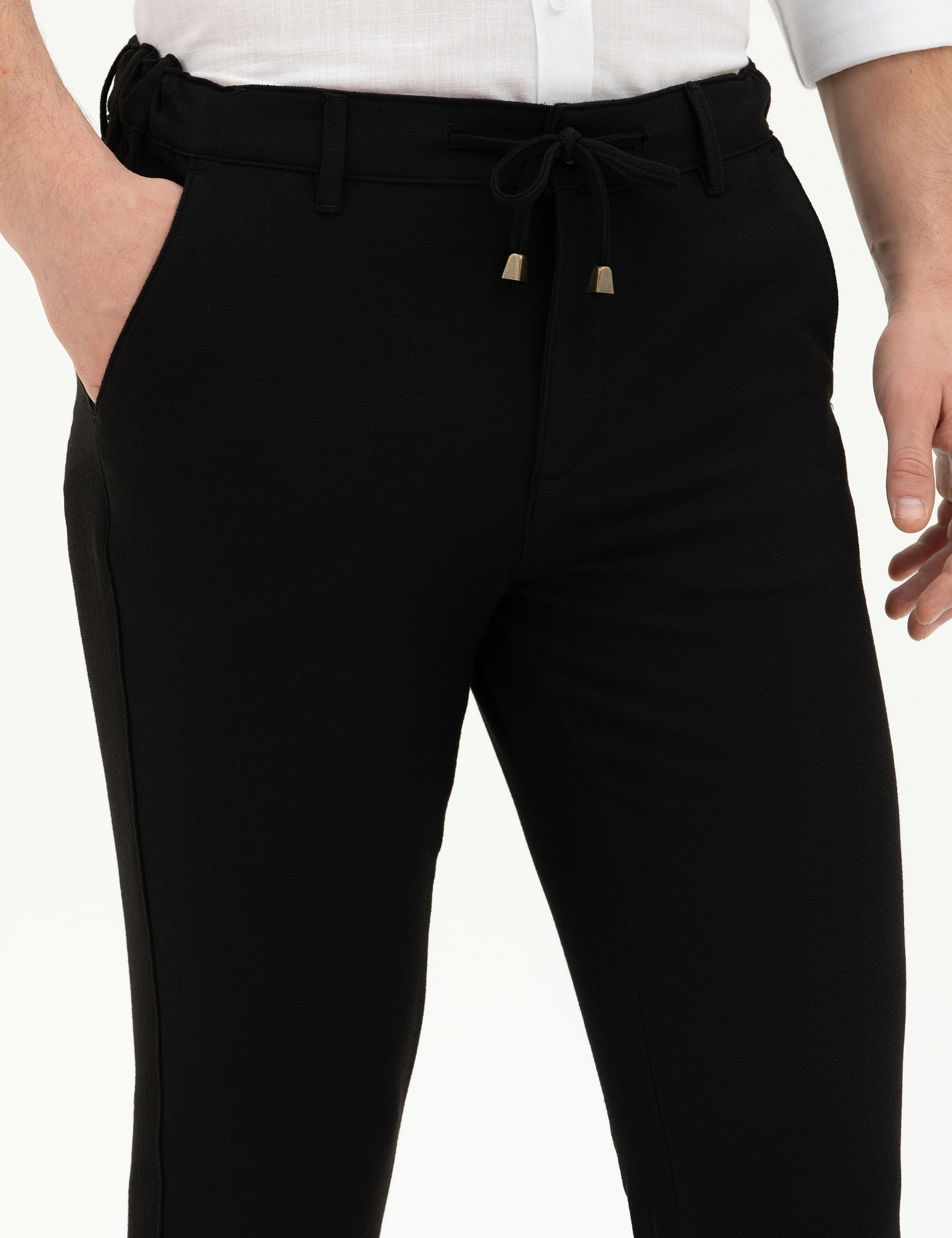 Siyah Slim Fit Jogger Kanvas Pantolon - Image 5
