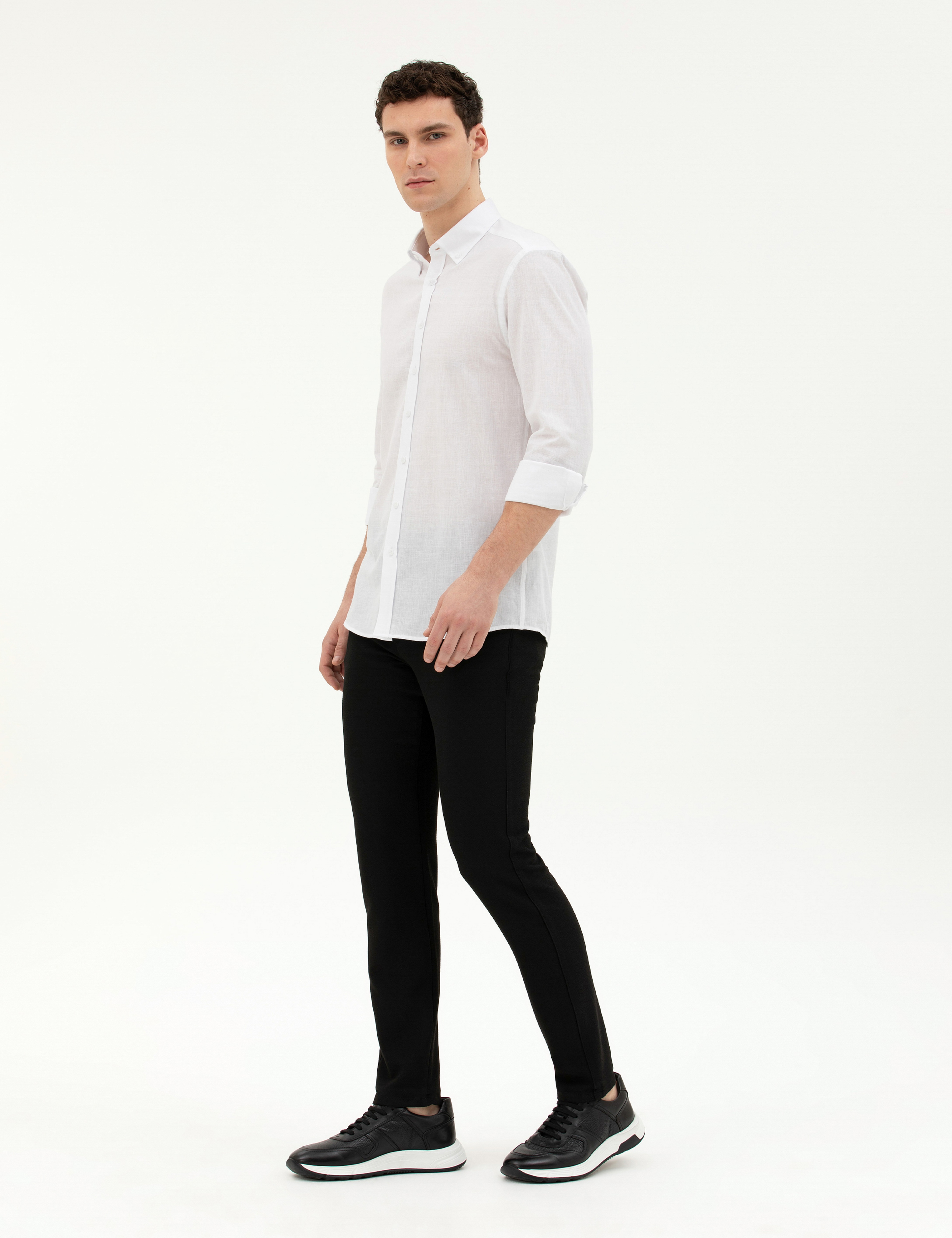 Siyah Slim Fit Jogger Kanvas Pantolon - Image 3