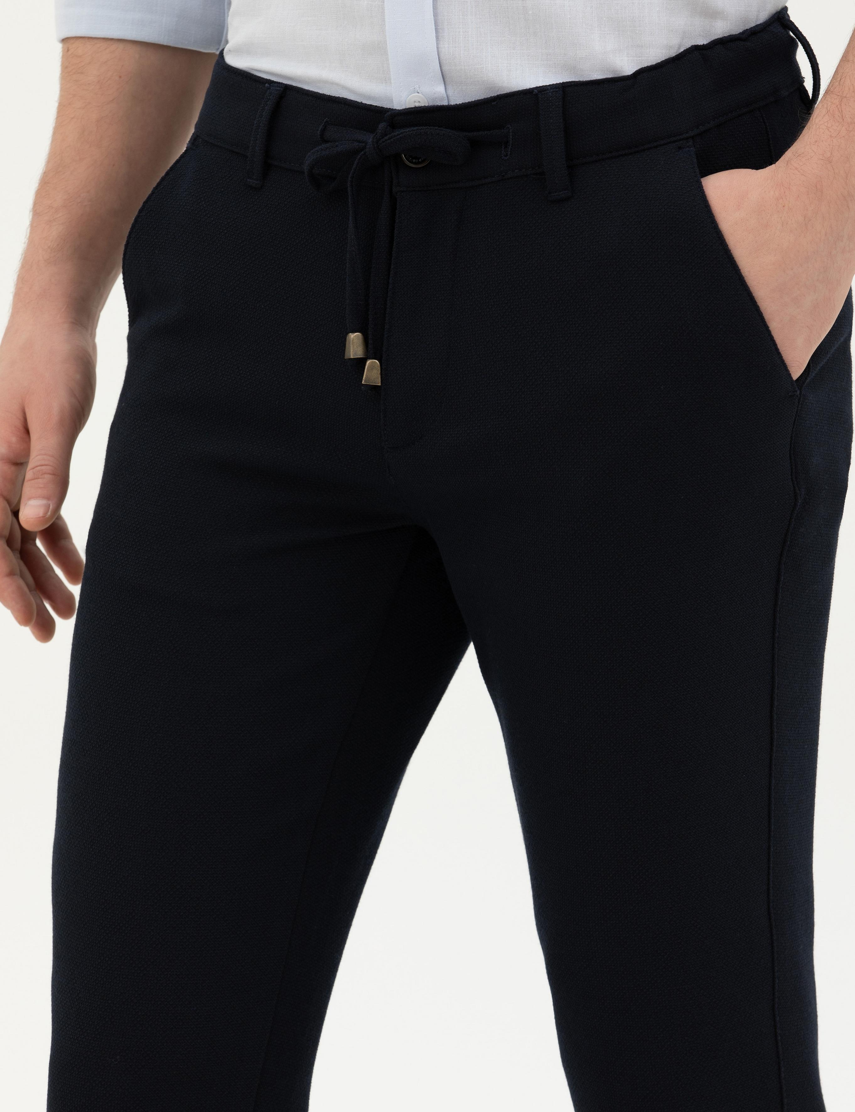 Lacivert Slim Fit Jogger Kanvas Pantolon