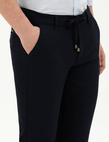 Lacivert Slim Fit Jogger Kanvas Pantolon