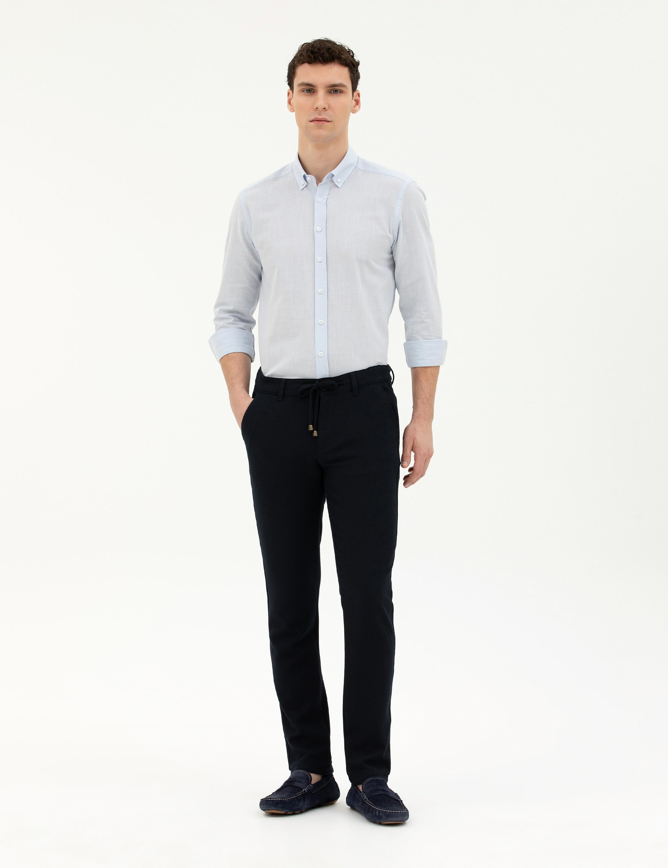 Lacivert Slim Fit Jogger Kanvas Pantolon