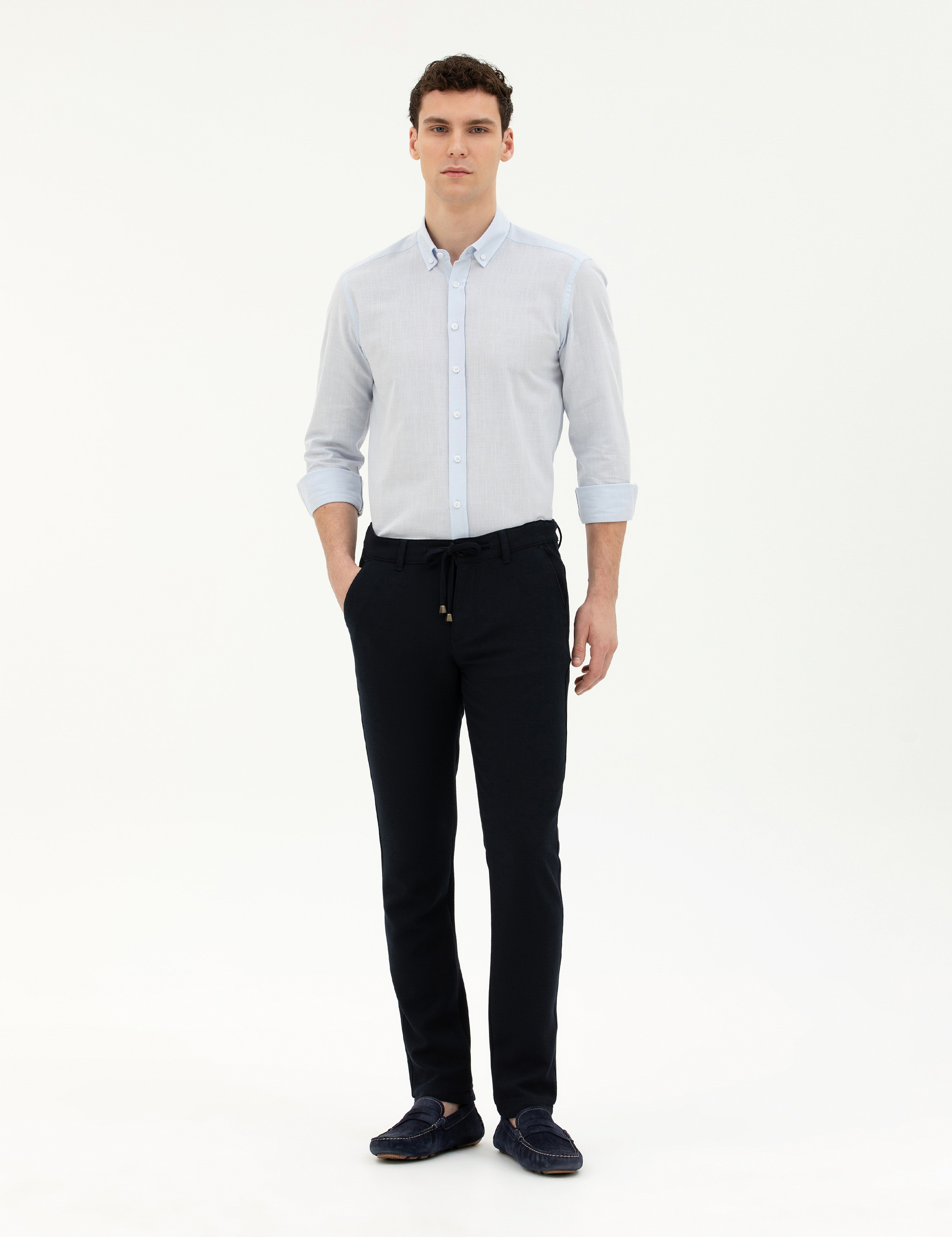Lacivert Slim Fit Jogger Kanvas Pantolon - Image 1