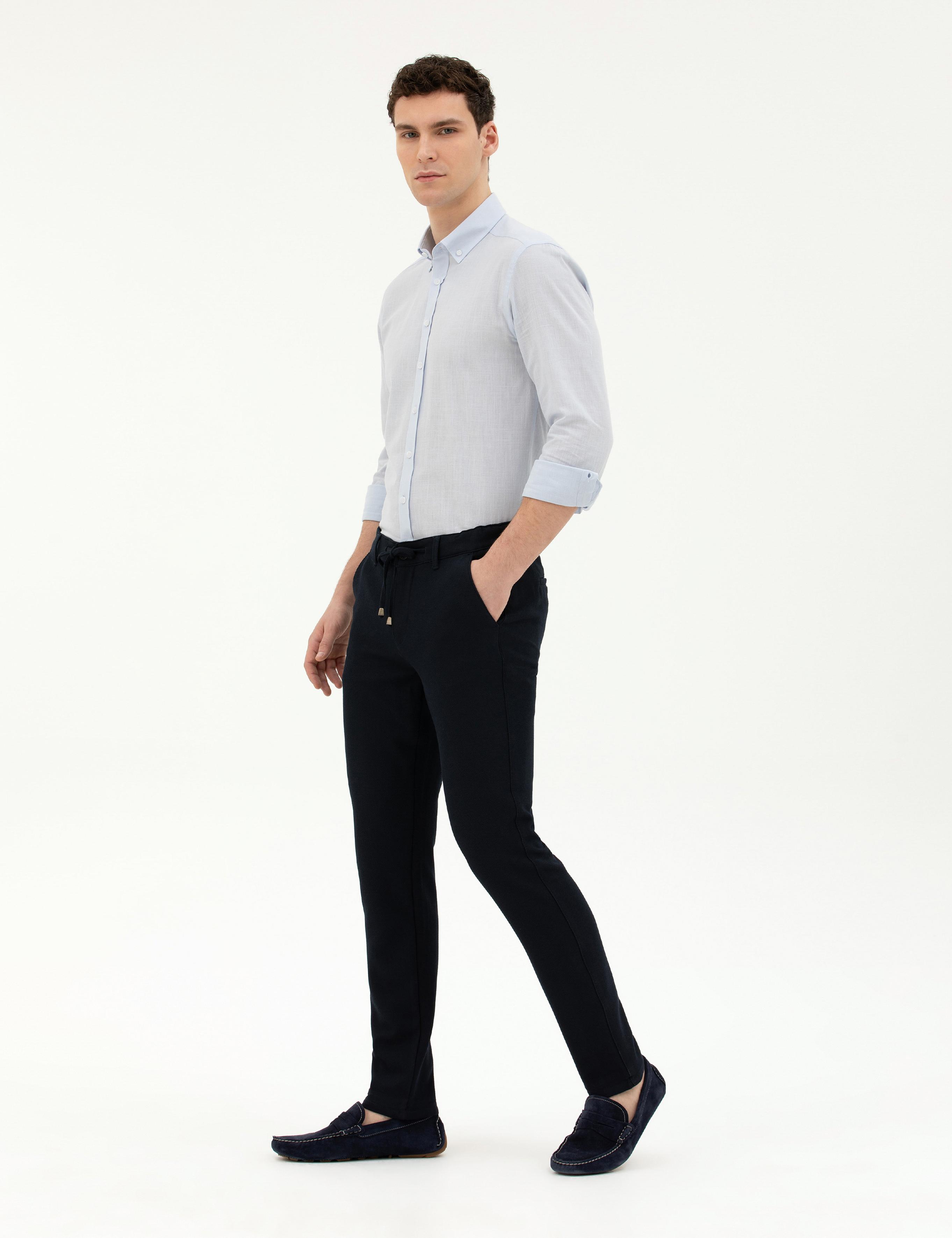 Lacivert Slim Fit Jogger Kanvas Pantolon