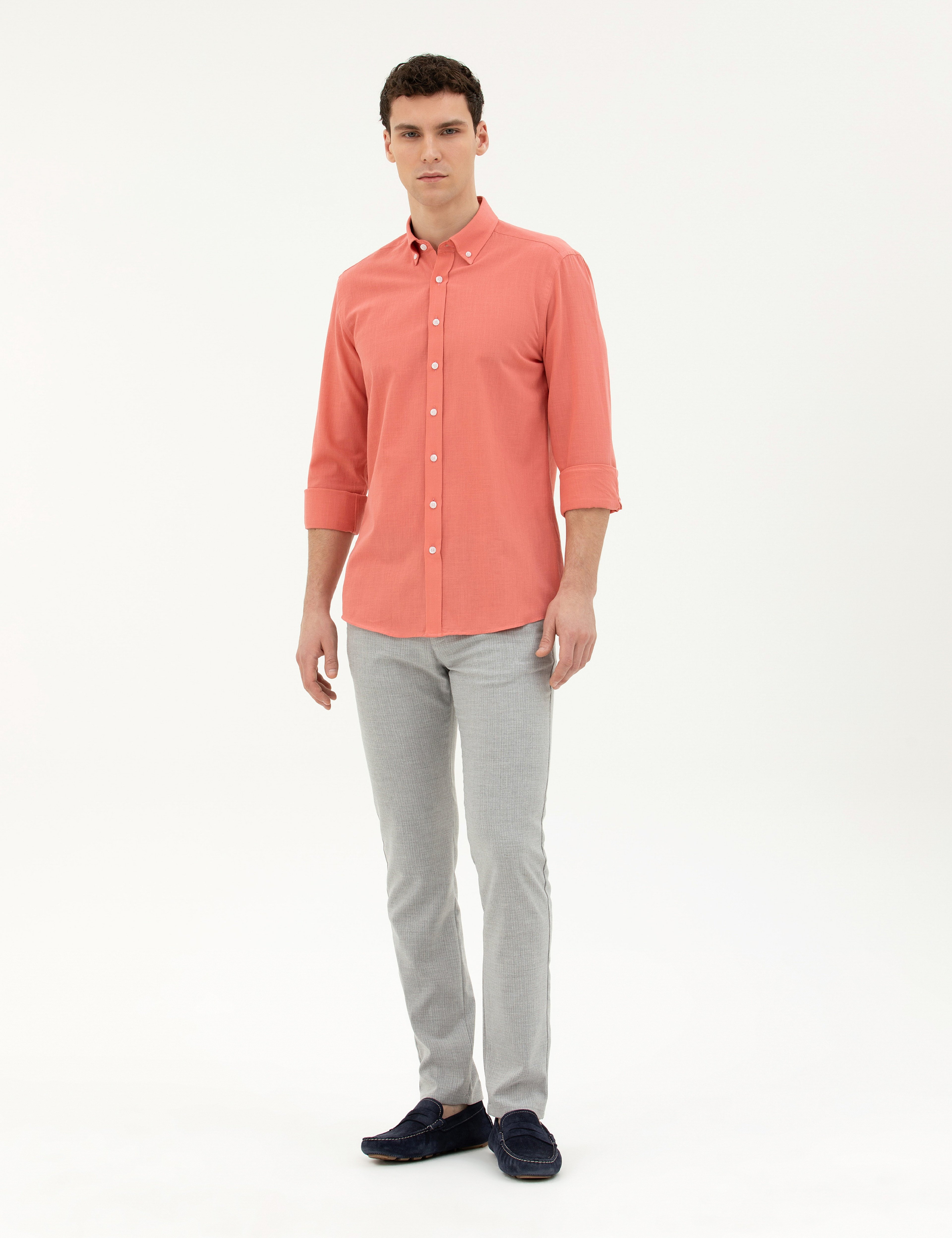 Gri Slim Fit Kanvas Pantolon - Image 1