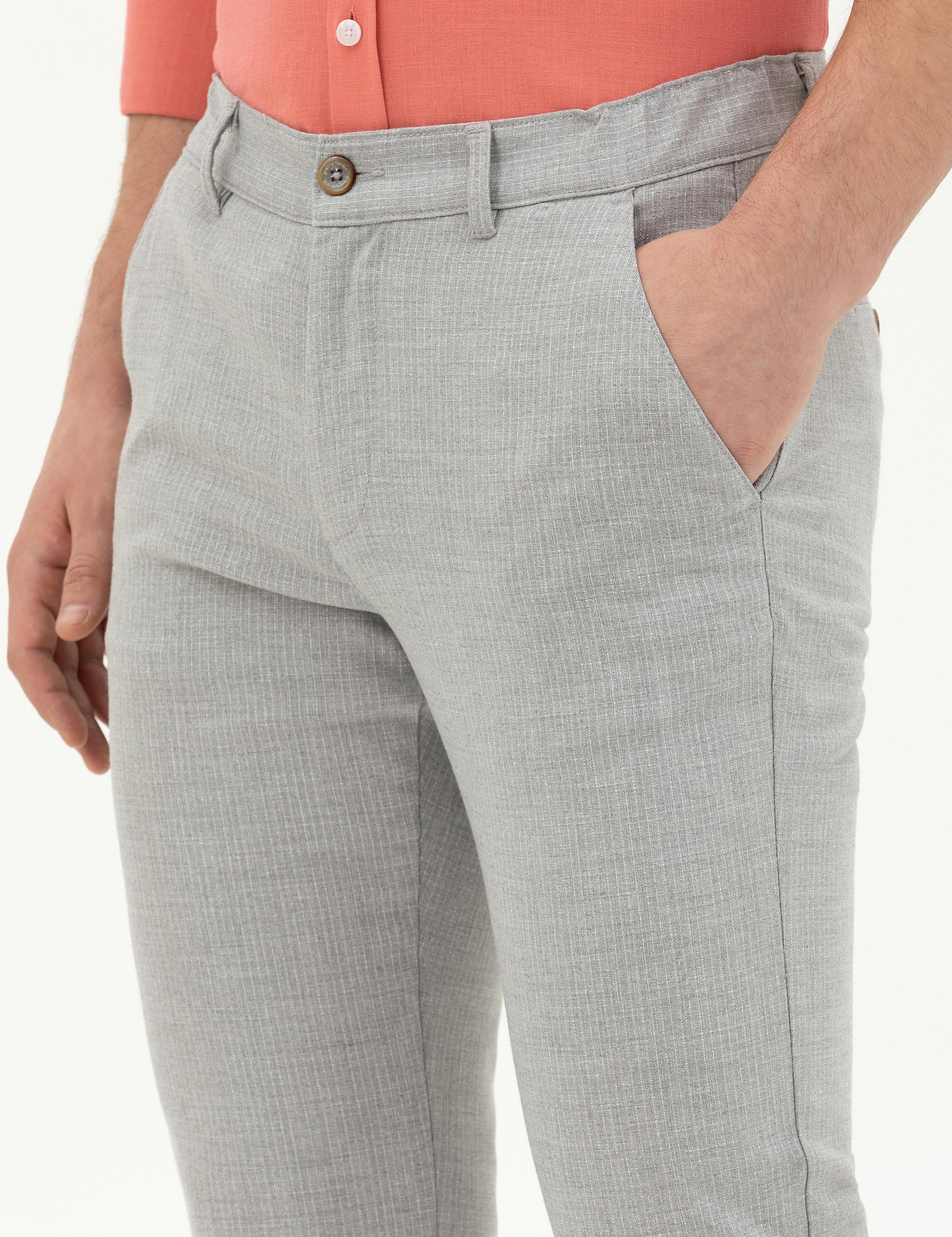 Gri Slim Fit Kanvas Pantolon