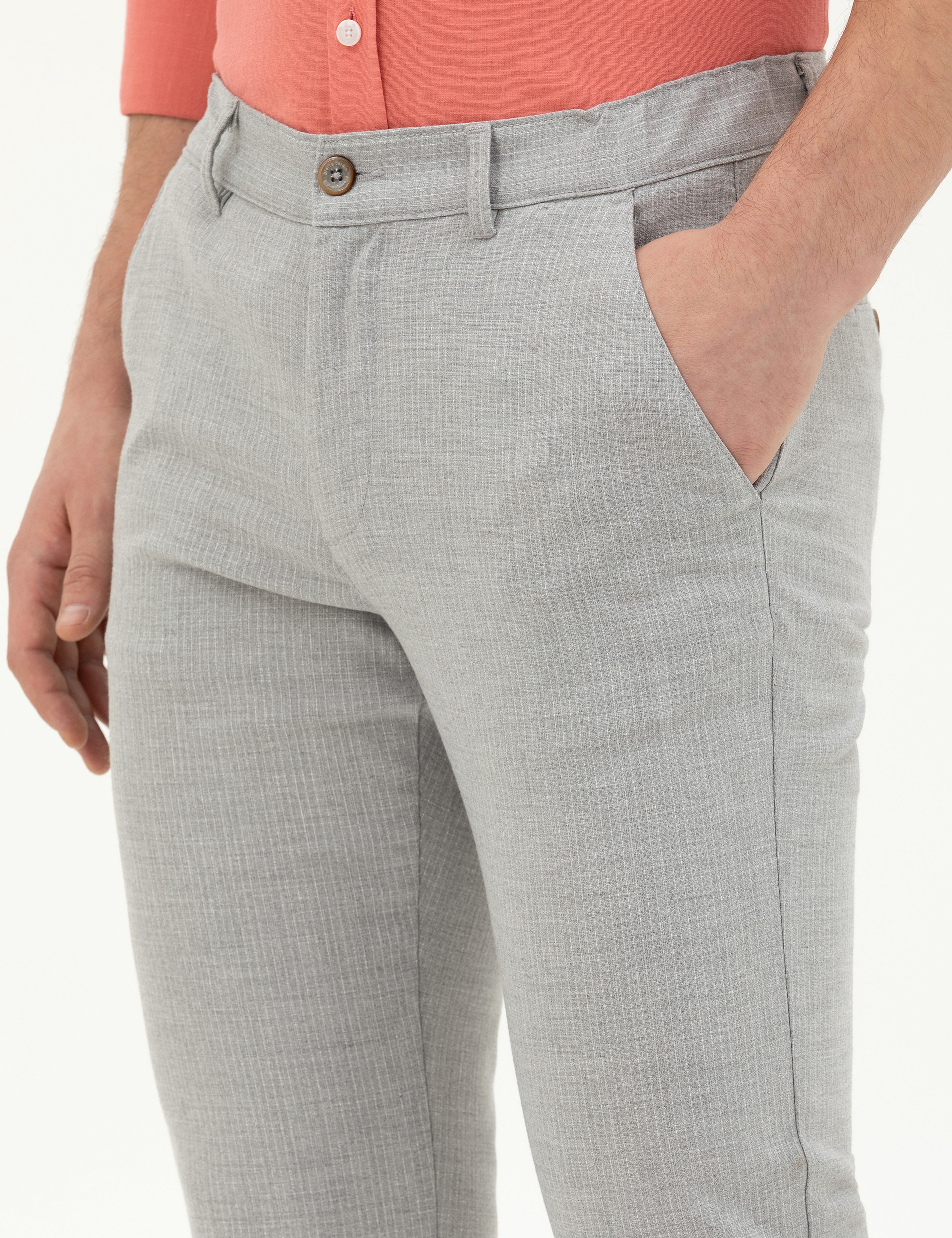 Gri Slim Fit Kanvas Pantolon - Image 6