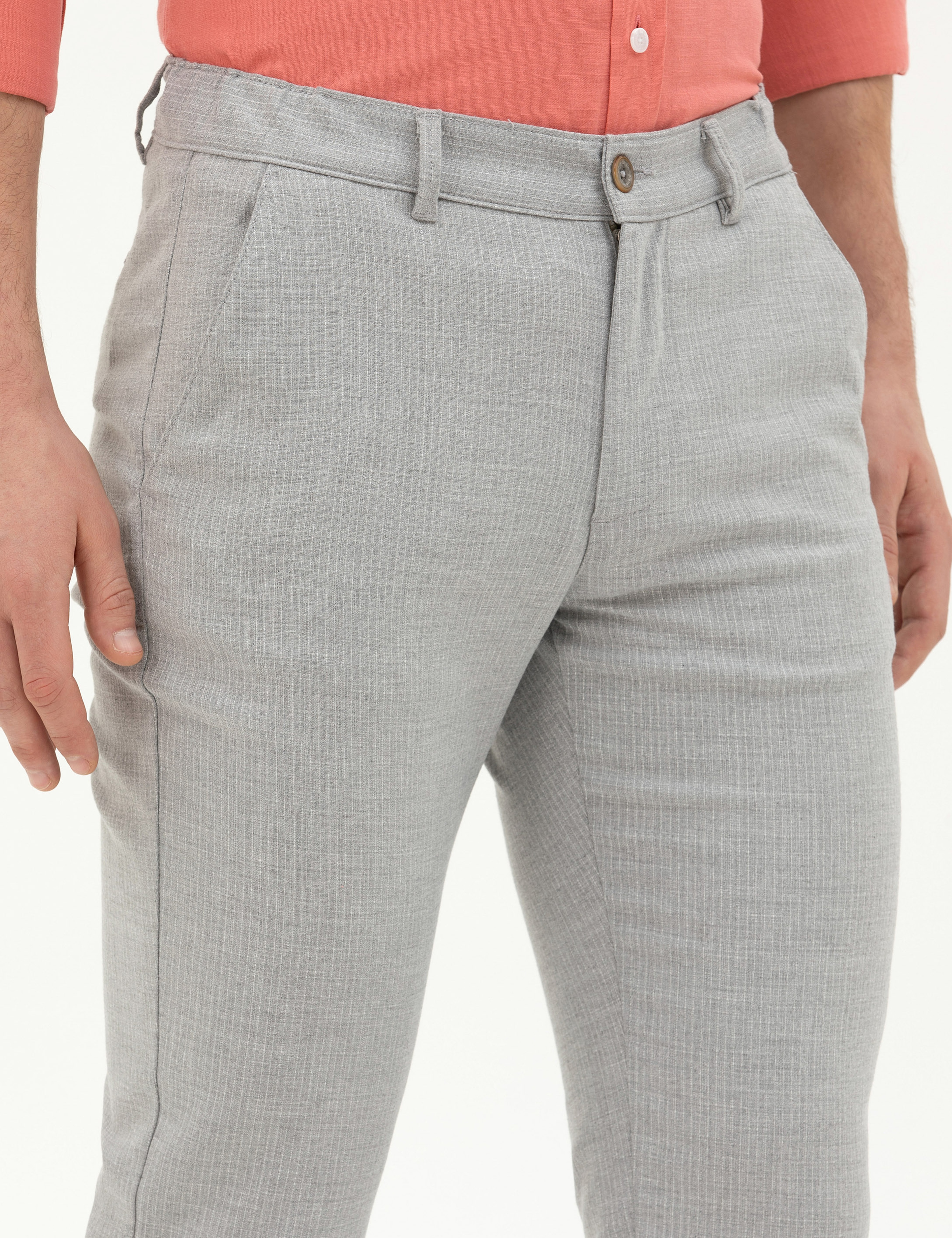 Gri Slim Fit Kanvas Pantolon