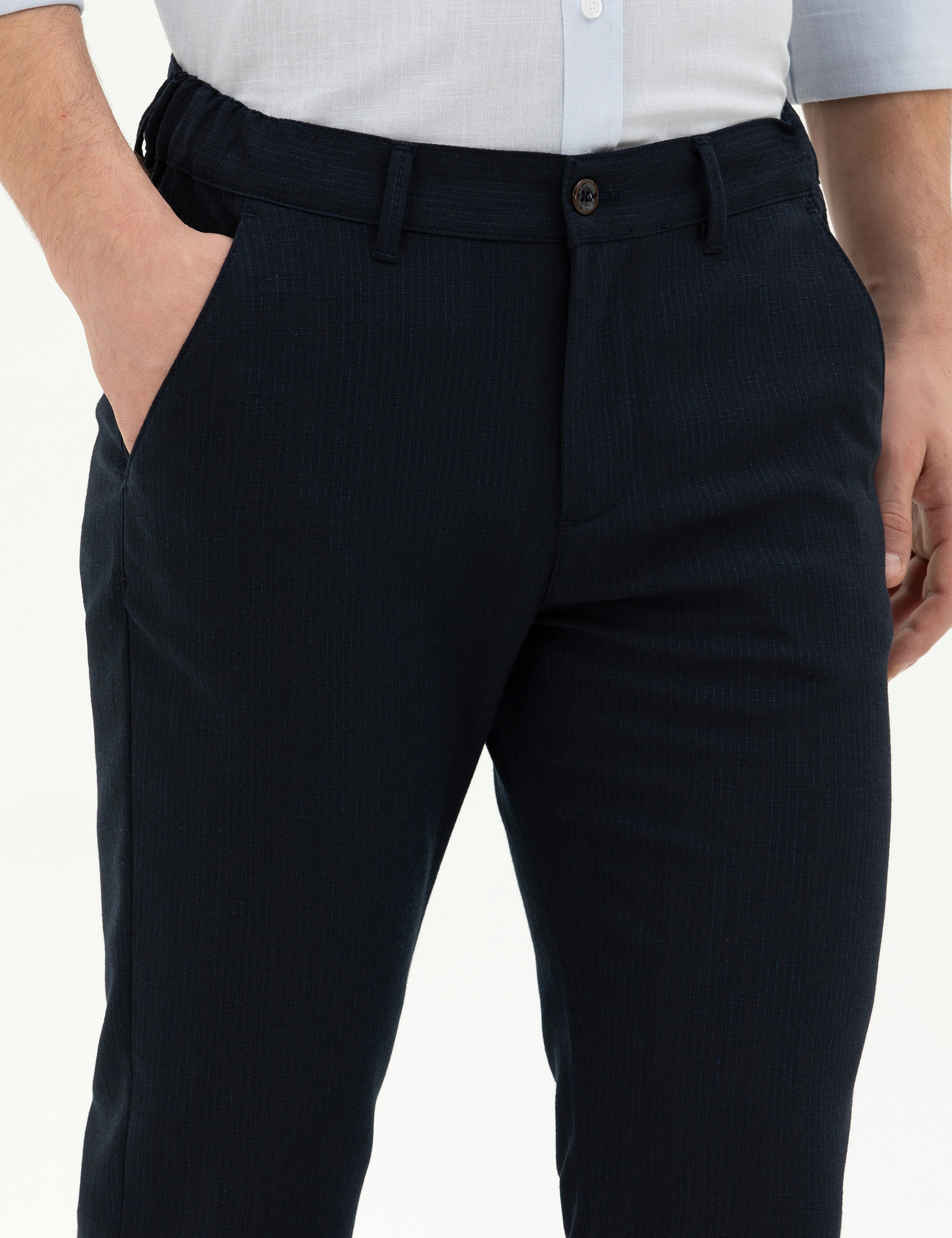 Lacivert Slim Fit Kanvas Pantolon