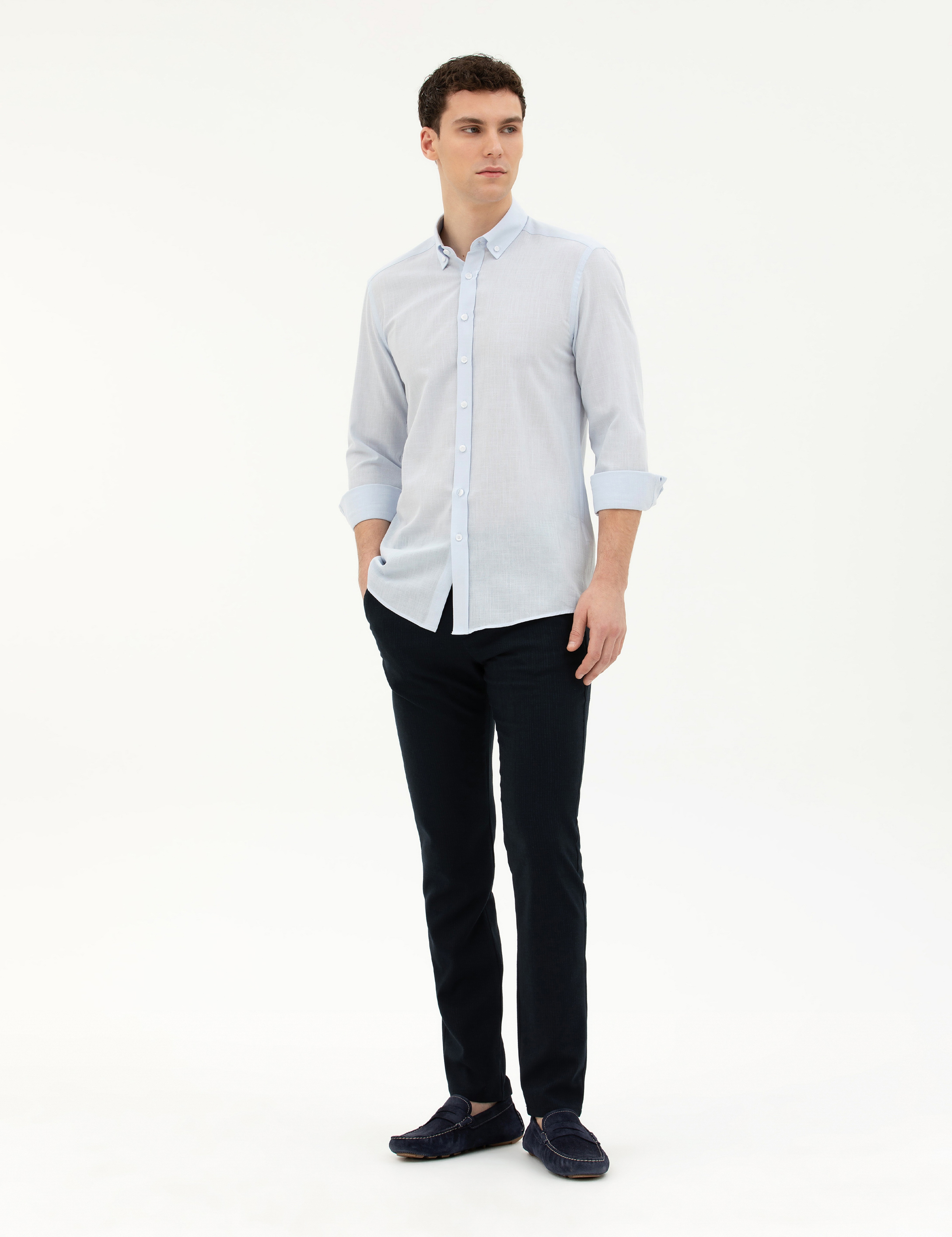 Lacivert Slim Fit Kanvas Pantolon - Image 1