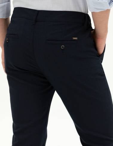 Lacivert Slim Fit Kanvas Pantolon