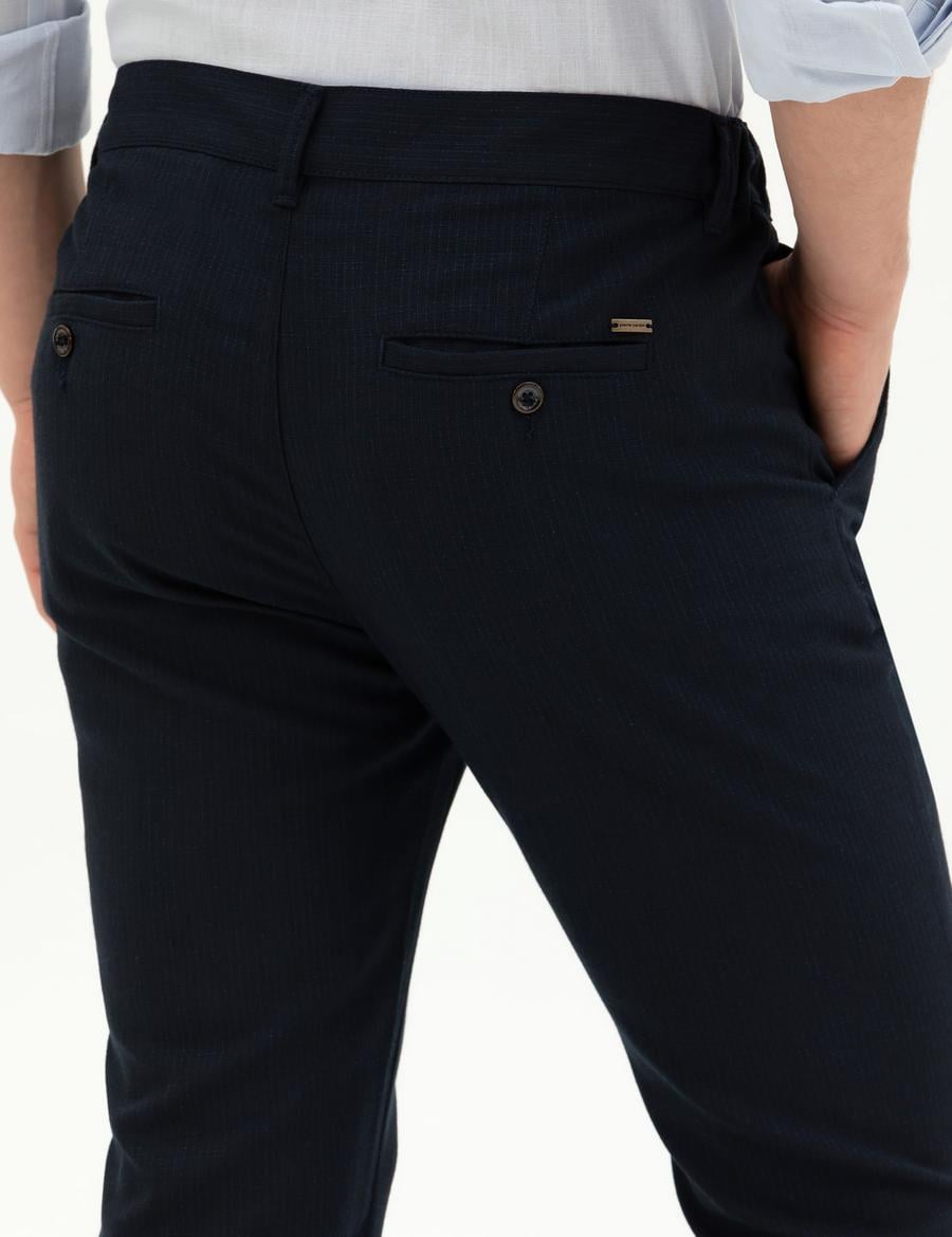 Lacivert Slim Fit Kanvas Pantolon
