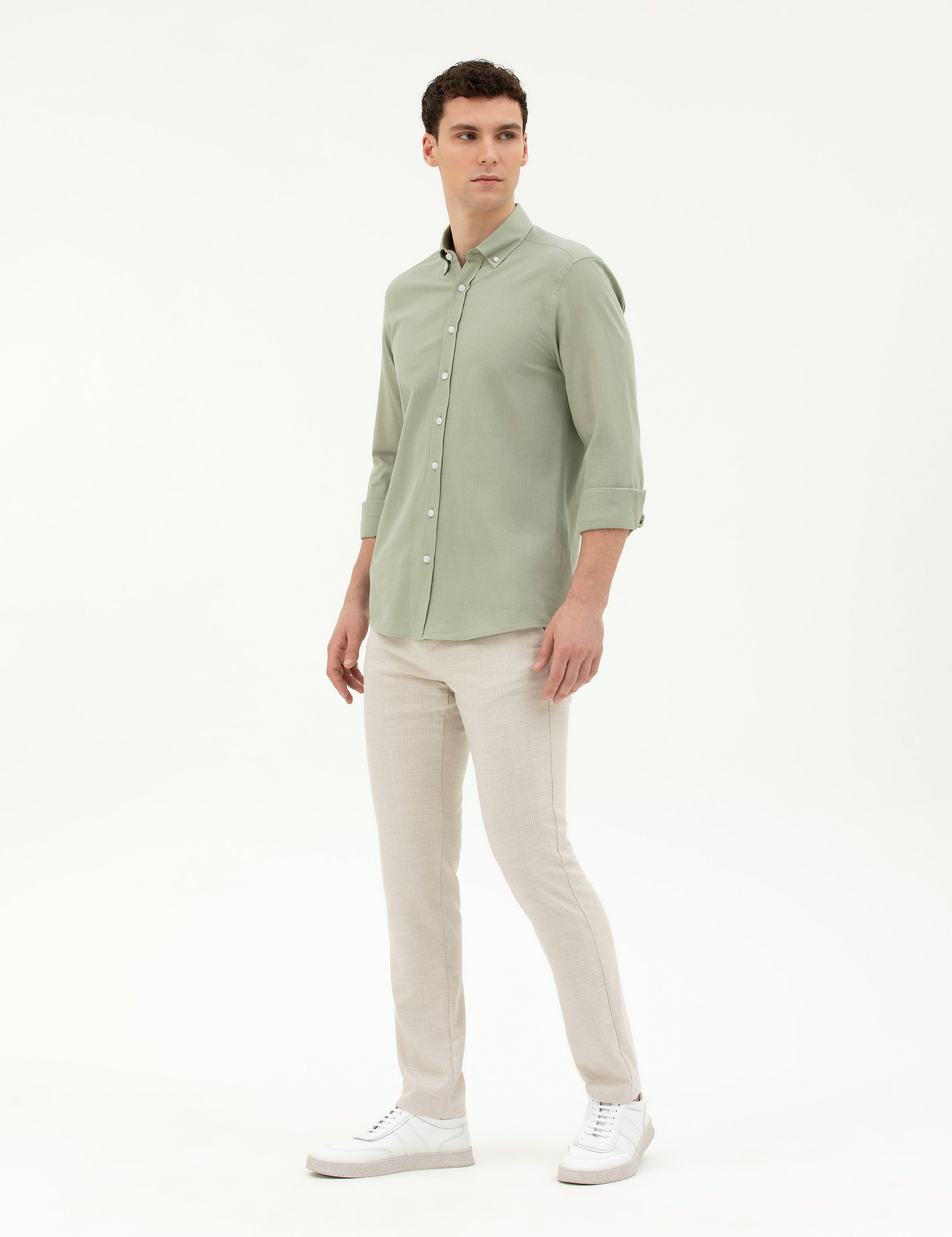 Bej Slim Fit Kanvas Pantolon - Image 3