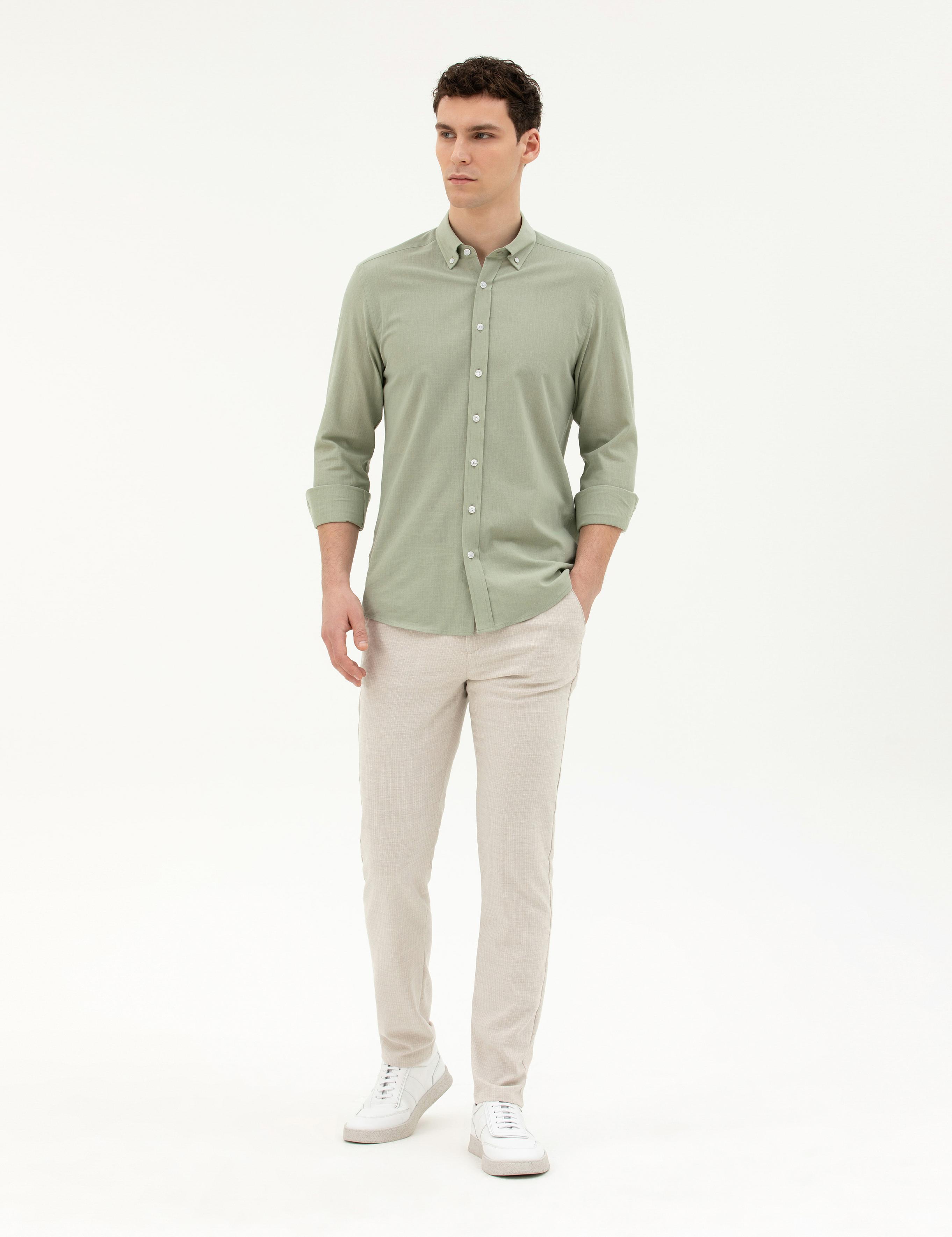 Bej Slim Fit Kanvas Pantolon