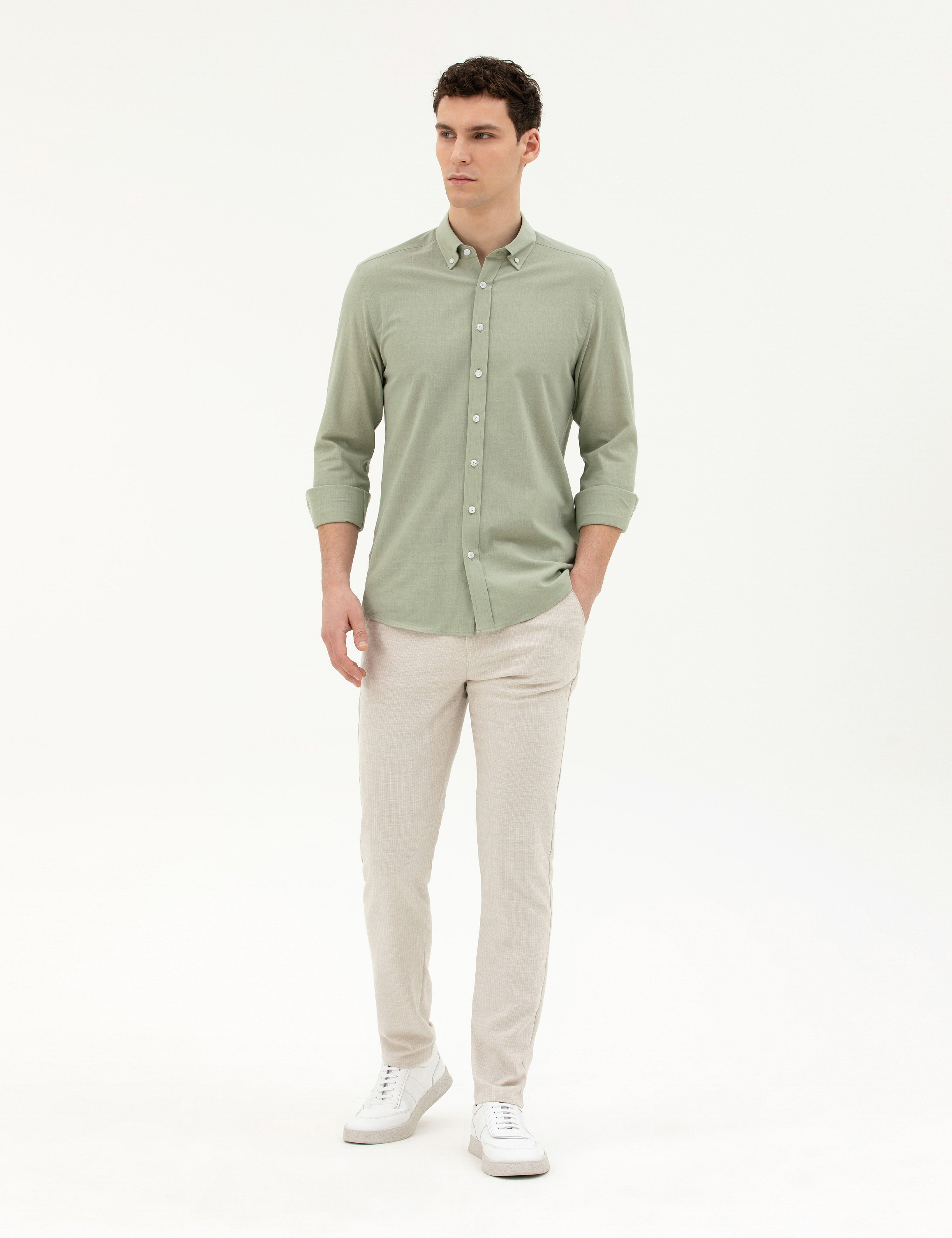 Bej Slim Fit Kanvas Pantolon - Image 1