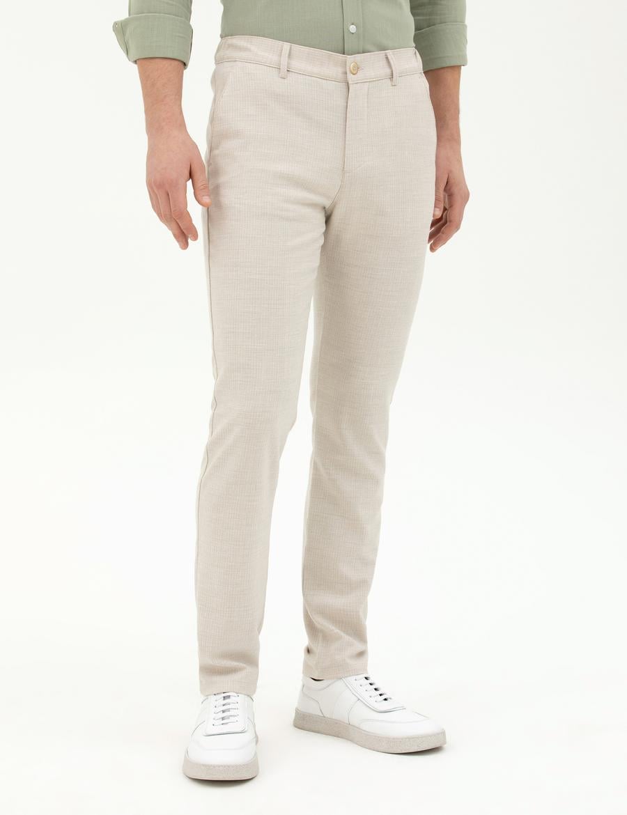 Bej Slim Fit Kanvas Pantolon