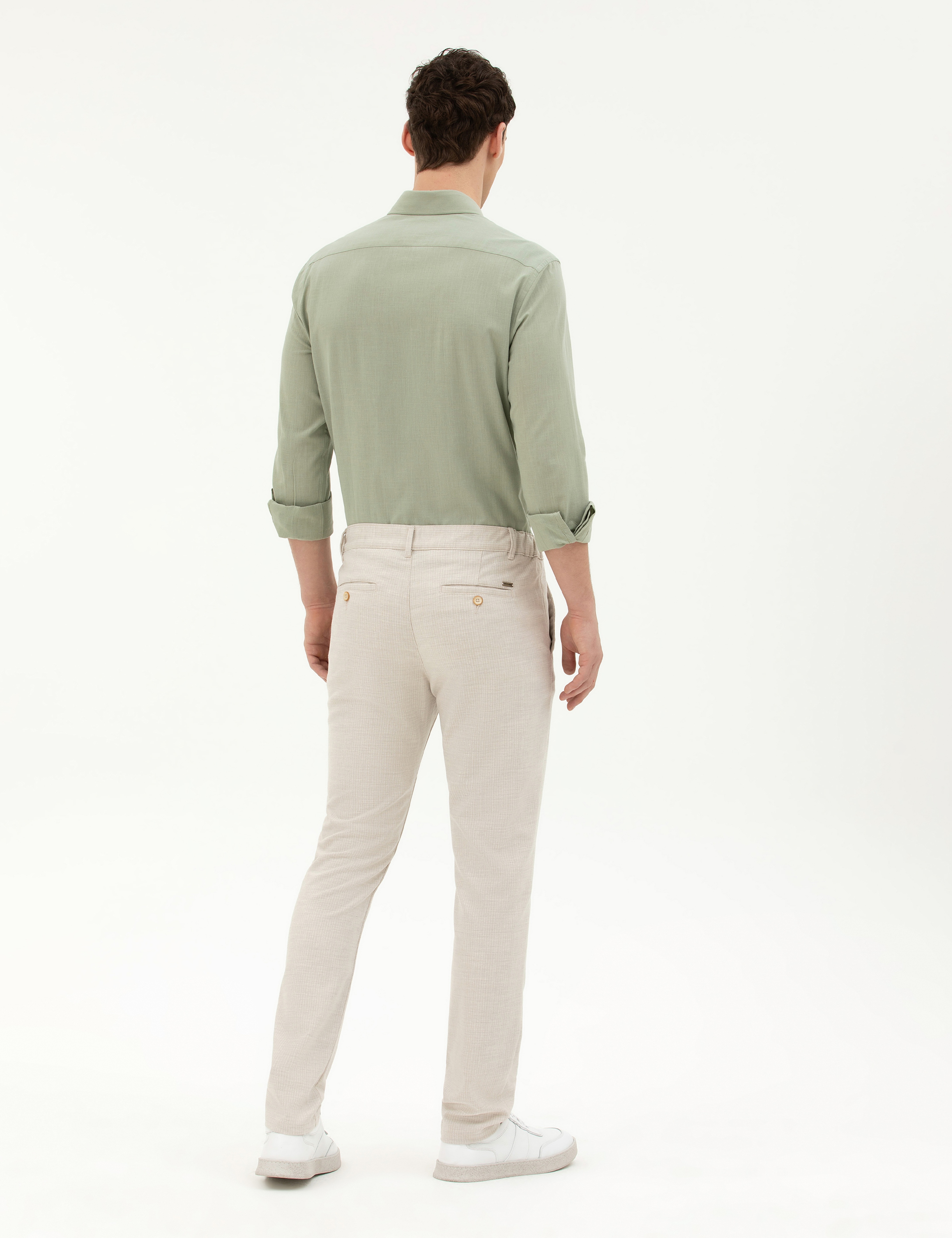 Bej Slim Fit Kanvas Pantolon - Image 4