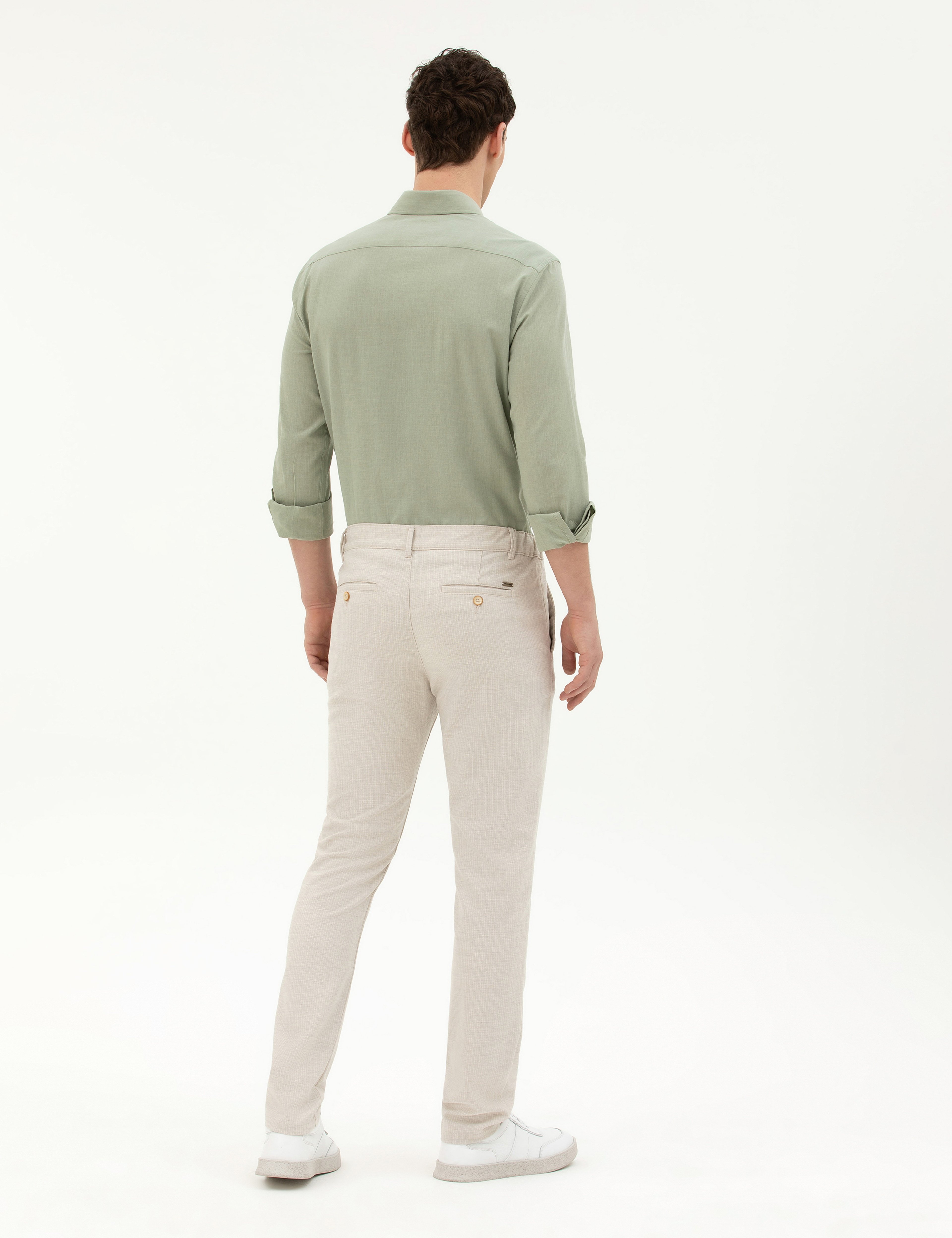 Bej Slim Fit Kanvas Pantolon